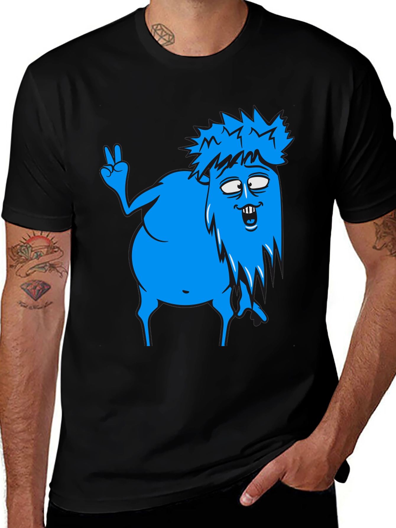 Variant 7 of Funny Blue Cartoon Monster Graphic T-Shirt