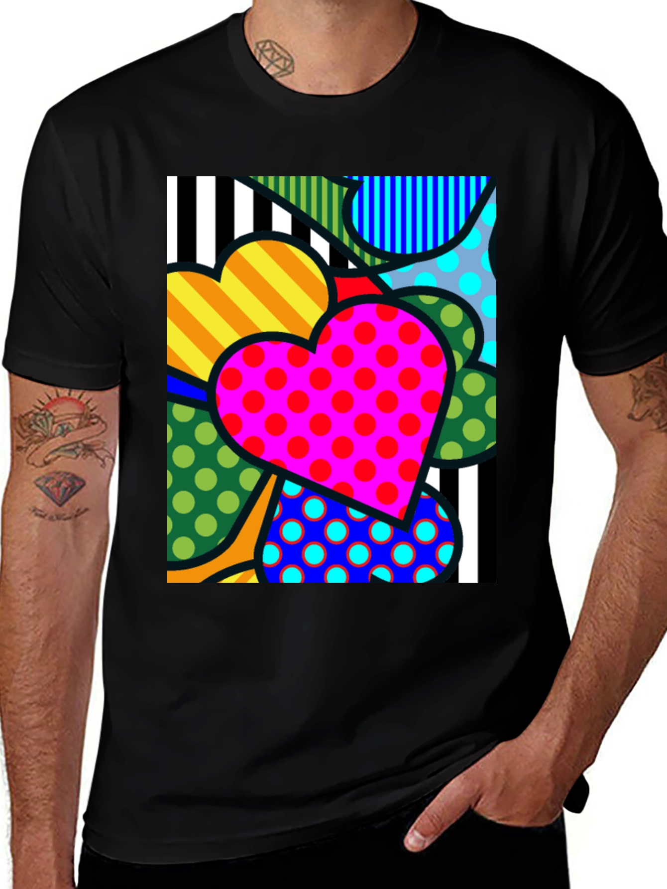 Variant 16 of Colorful Hearts Graphic Tee - Pop Art Style