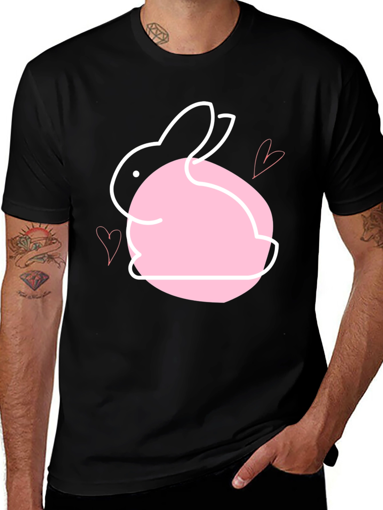 Variant 29 of Cute Bunny Graphic T-Shirt - Black Cotton Tee