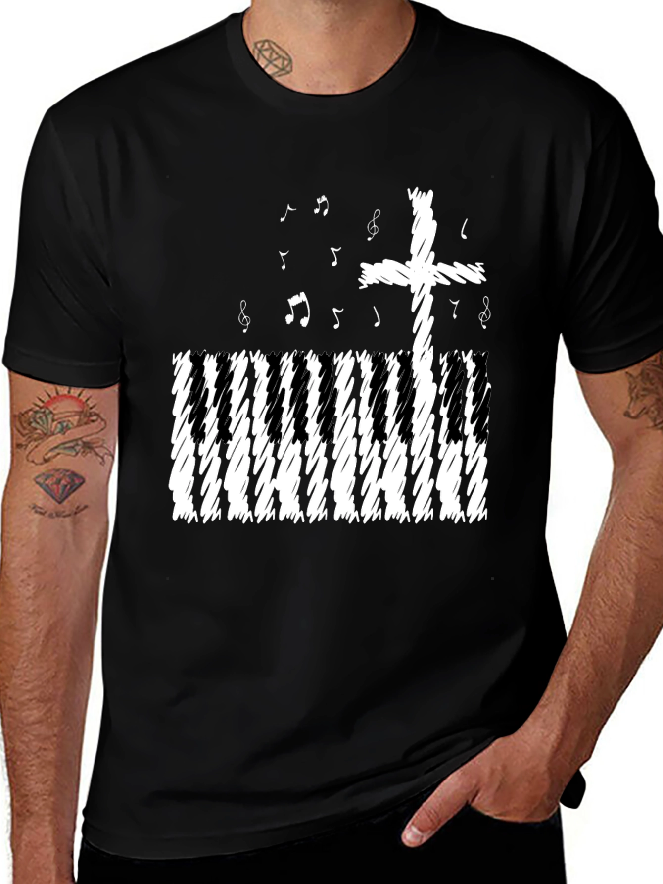 Variant 3 of Musical Cross T-Shirt - Christian Piano Music Tee