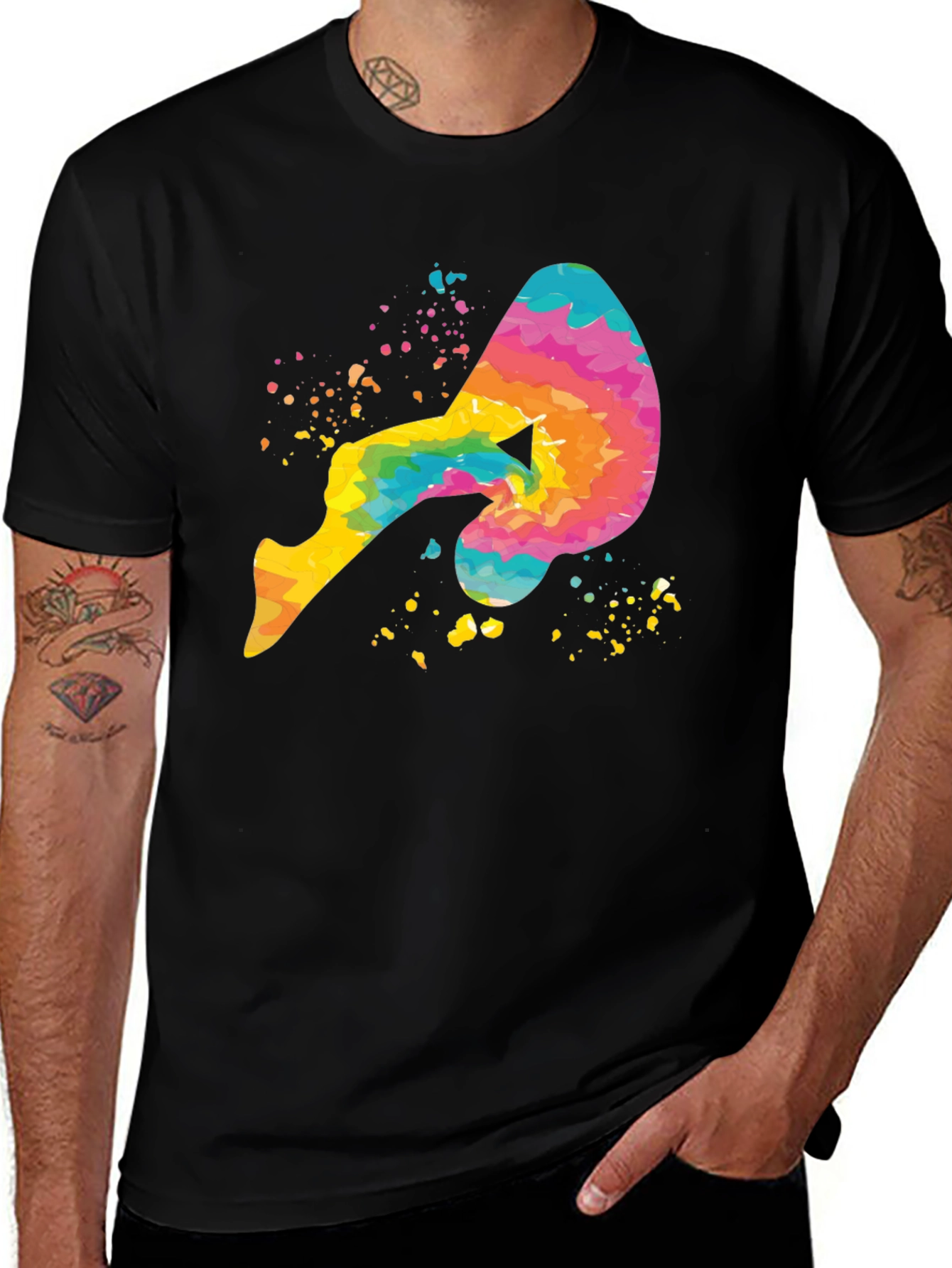 Variant 4 of Colorful Yoga Pose Graphic Tee - Black Cotton T-Shirt