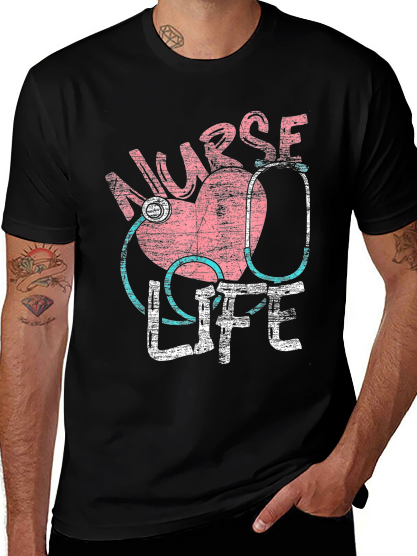 Nurse Life T-Shirt - Distressed Heart Design