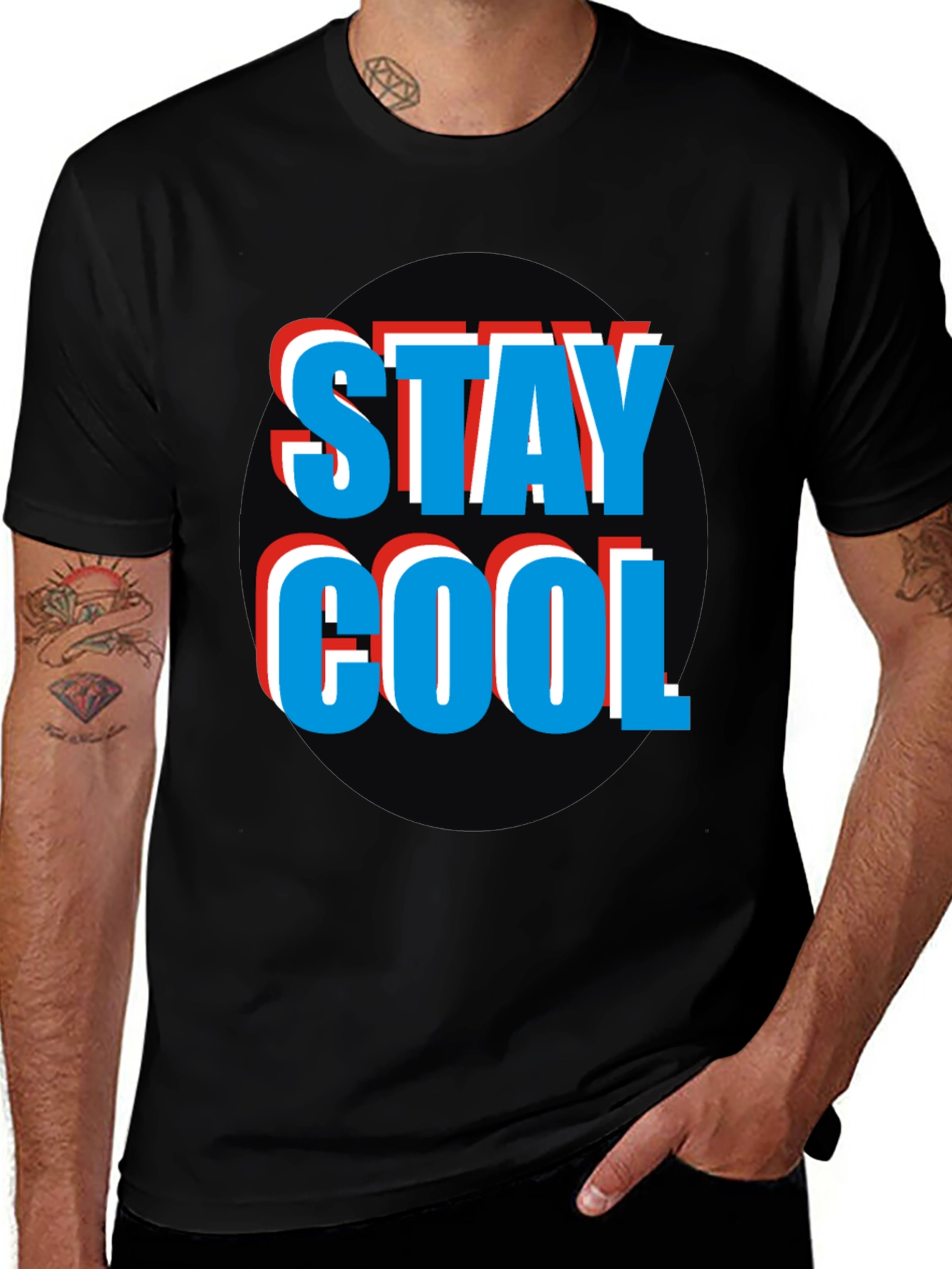 Variant 9 of Stay Cool Graphic Tee - Black Crew Neck T-Shirt