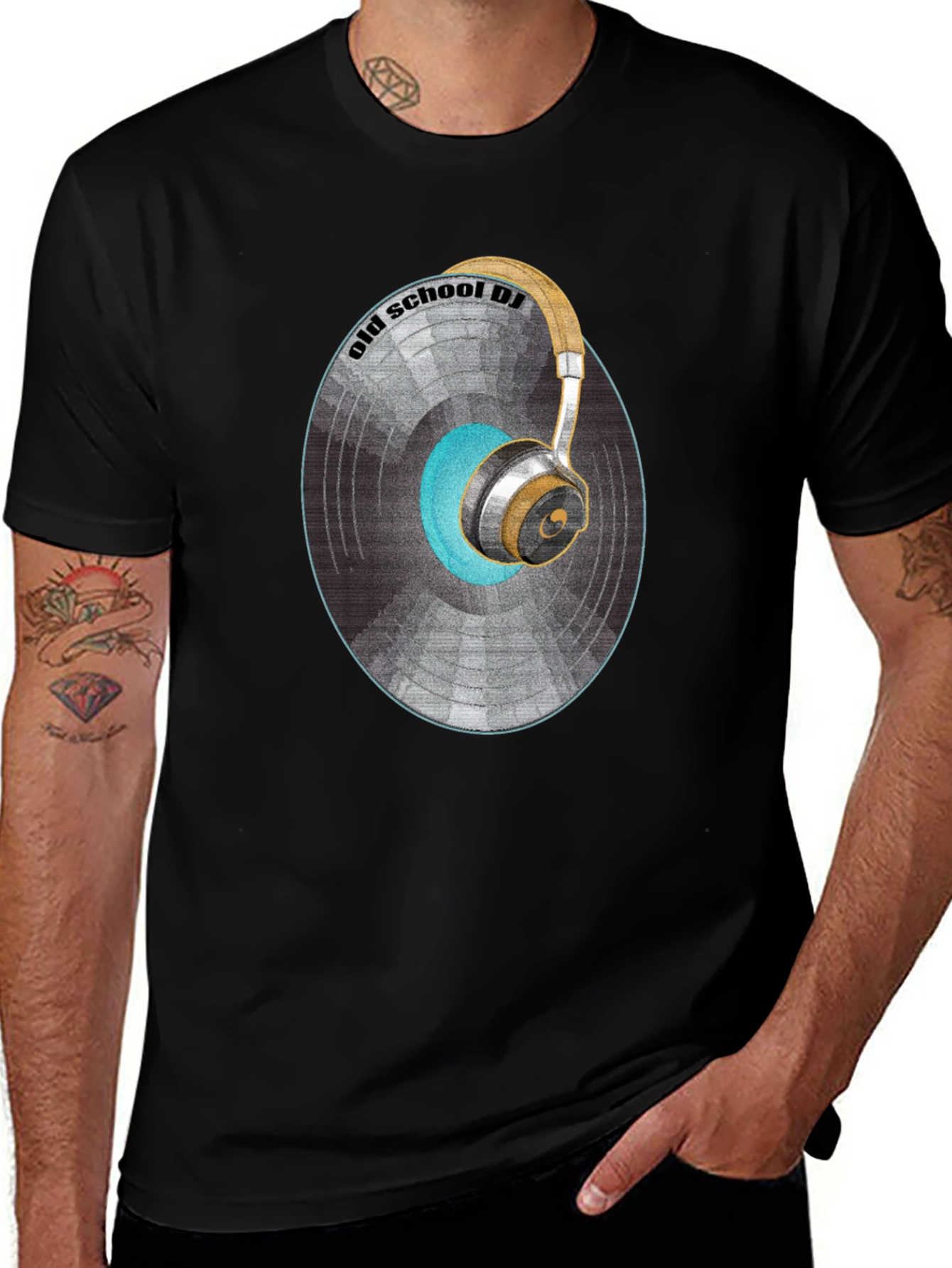 Variant 19 of Old School DJ Graphic T-Shirt - Vintage Vinyl & Headphones Design