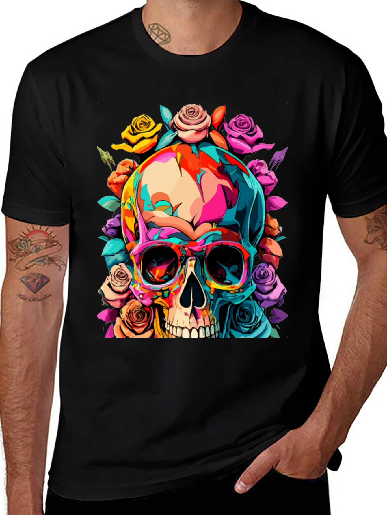 Variant 6 of Skull & Roses Graphic Tee