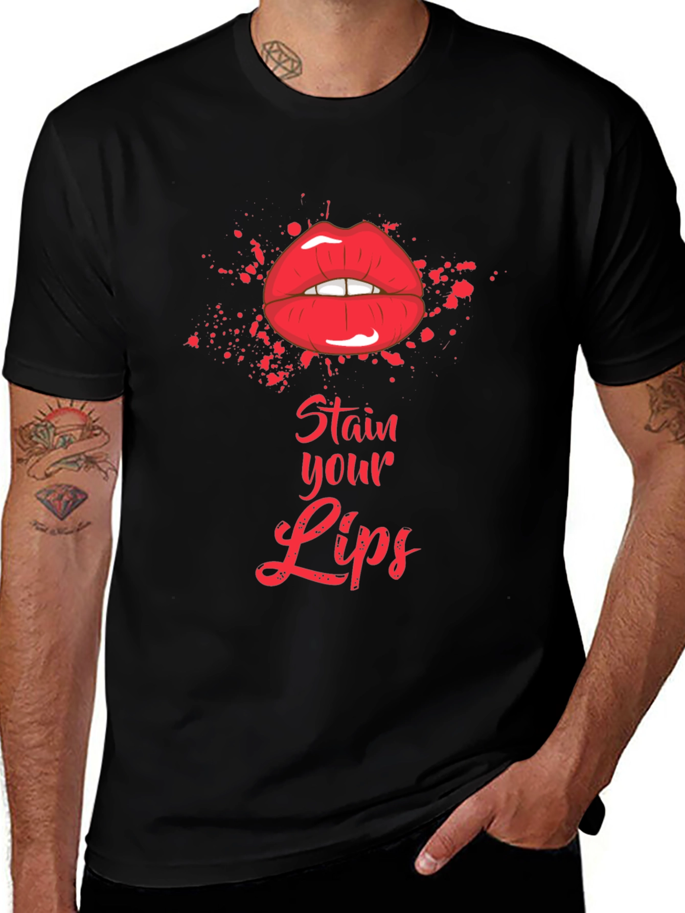 Variant 17 of Stain Your Lips Graphic Tee - Bold Red Lips Design