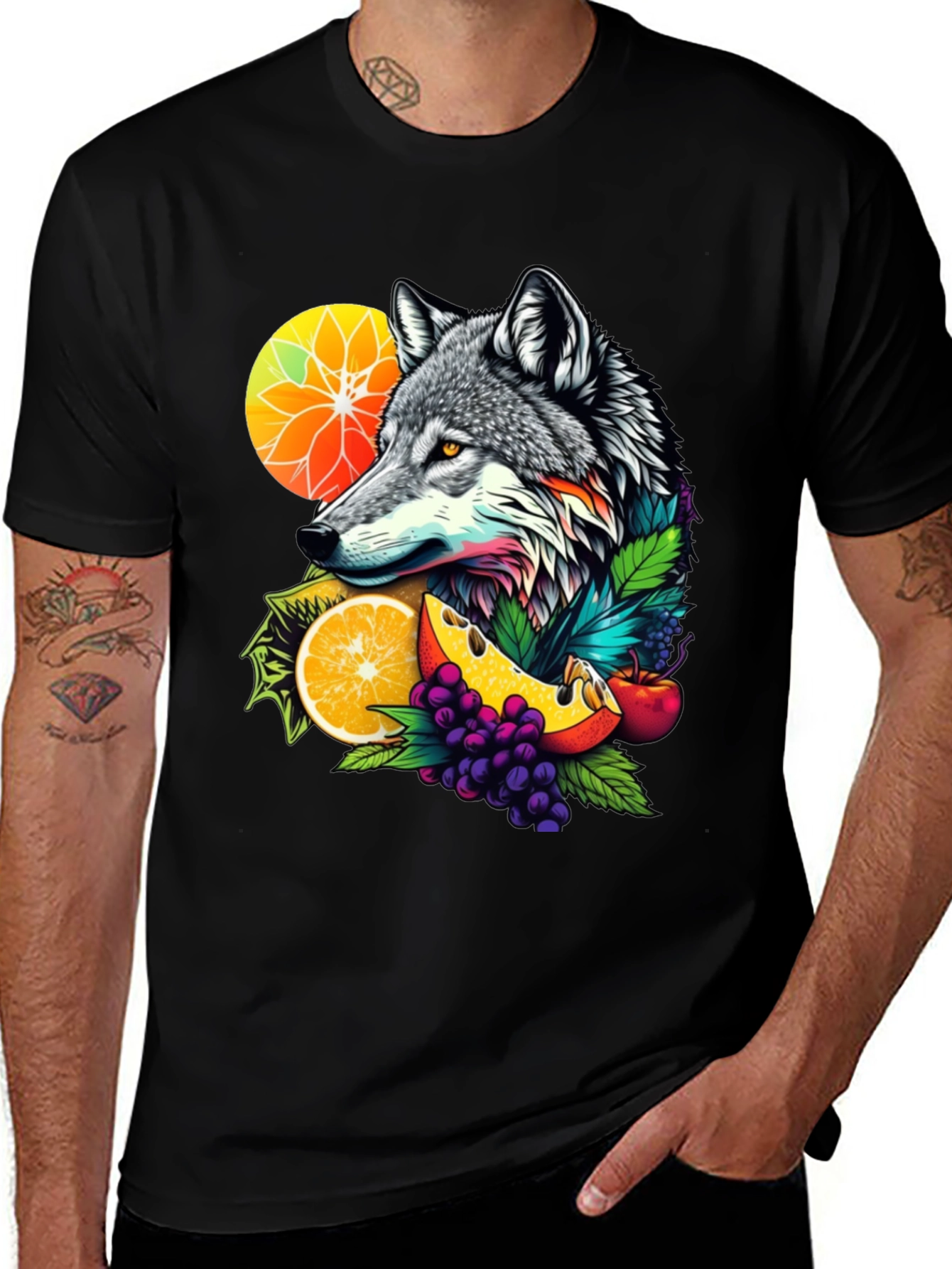 Variant 21 of Wolf & Fruit Graphic Tee - Stylish Men's T-Shirt