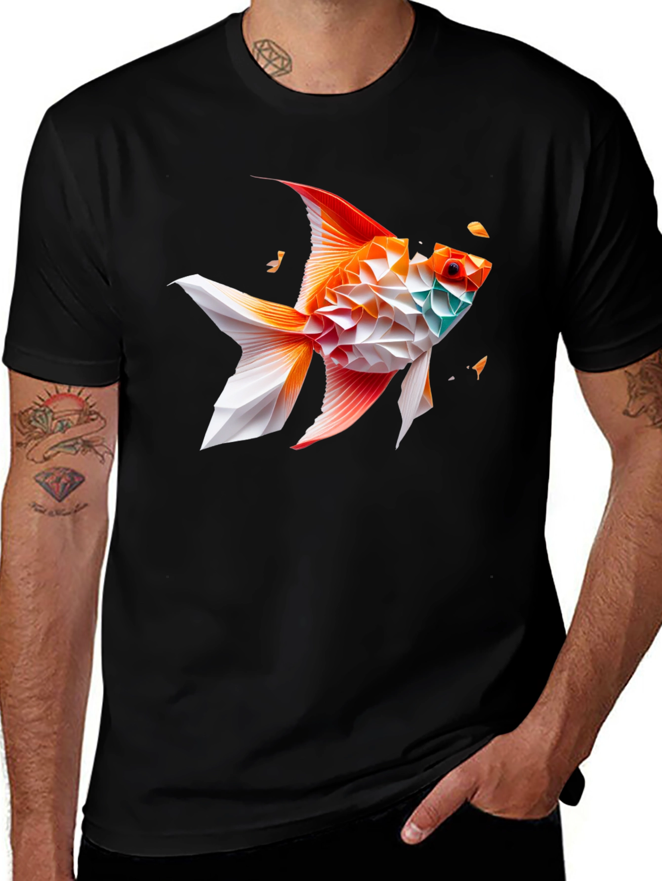 Variant 7 of Geometric Fish Graphic Tee - Black
