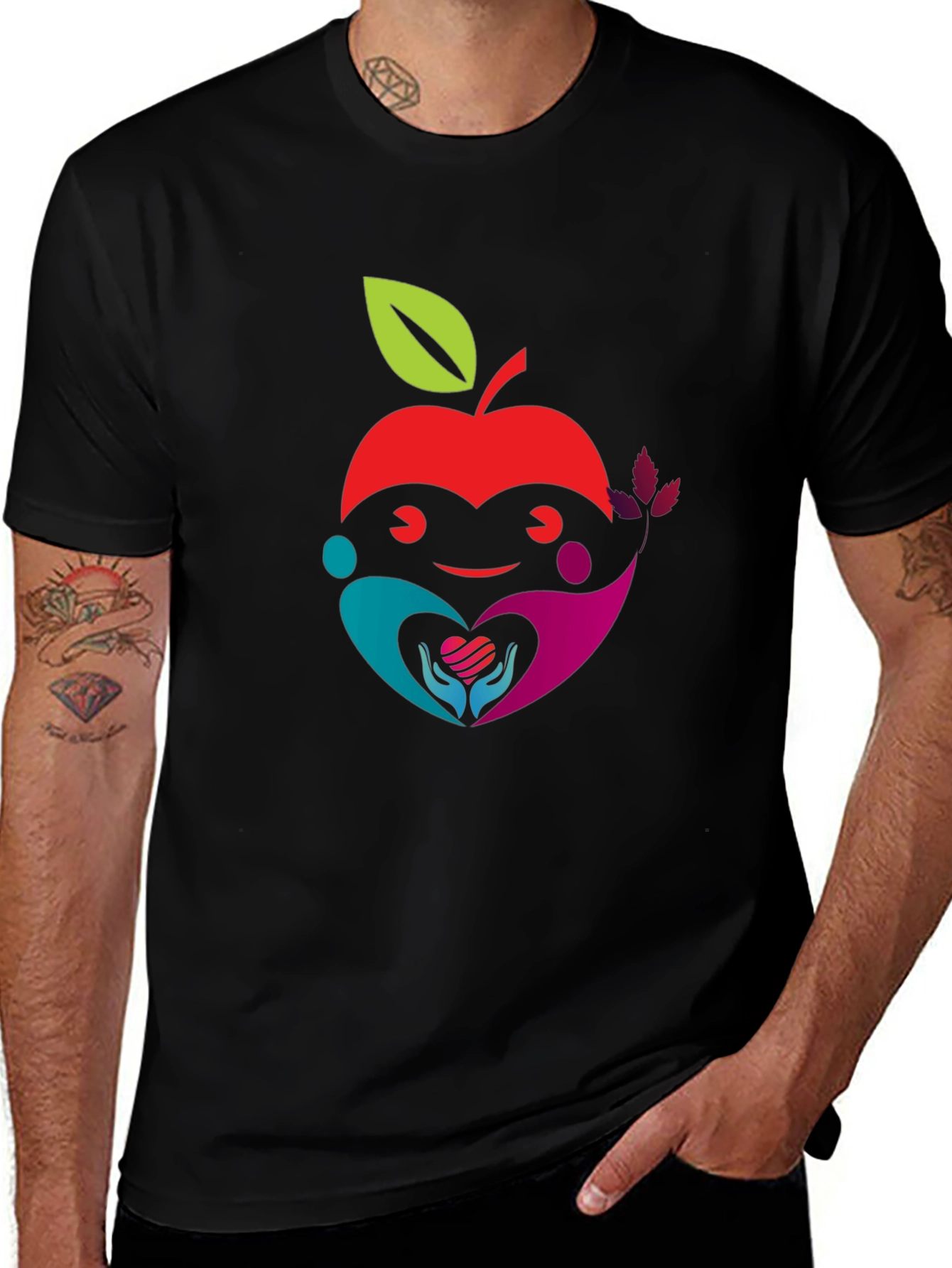 Apple Heart Graphic Black T-Shirt