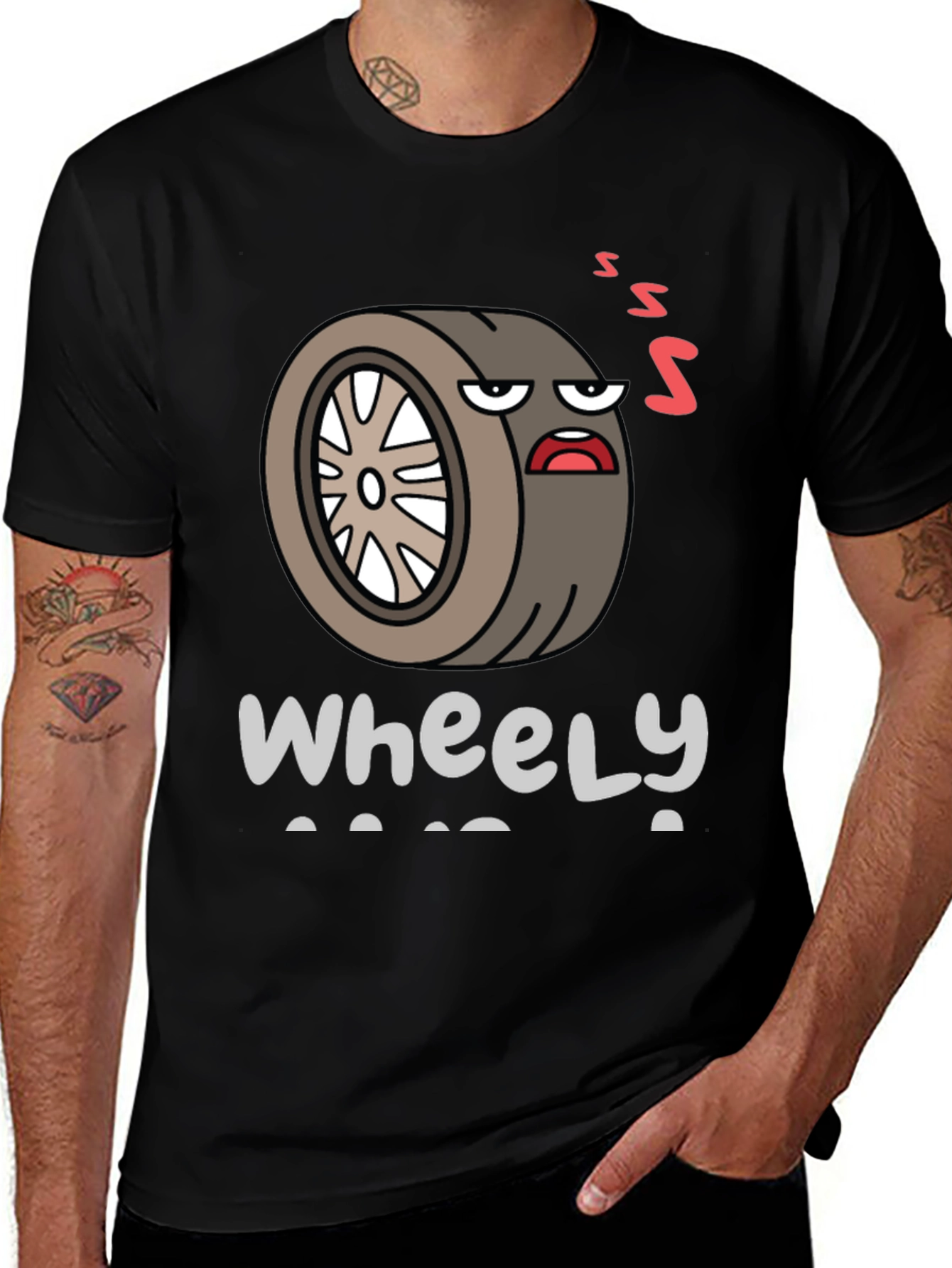 Variant 17 of Wheely Funny Cartoon Tire Graphic Tee