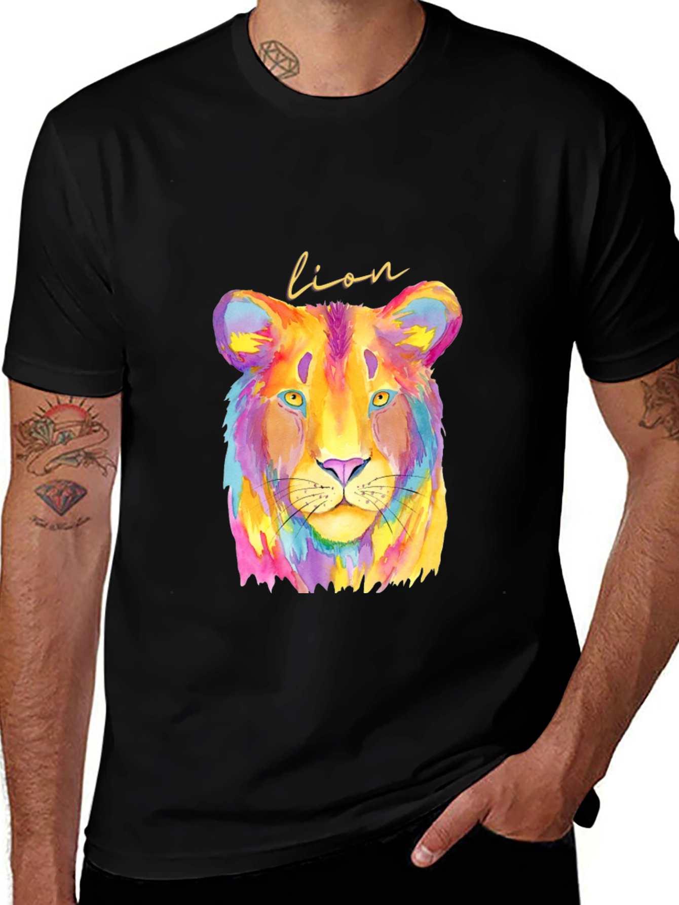 Variant 8 of Vibrant Lion Graphic Tee - Colorful Animal Print T-Shirt