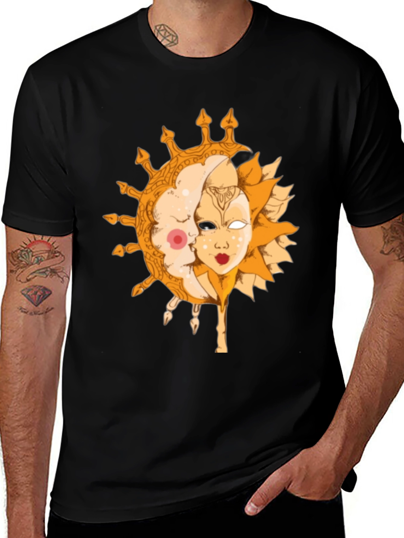 Black Sun and Moon Graphic Tee - Celestial Design main image