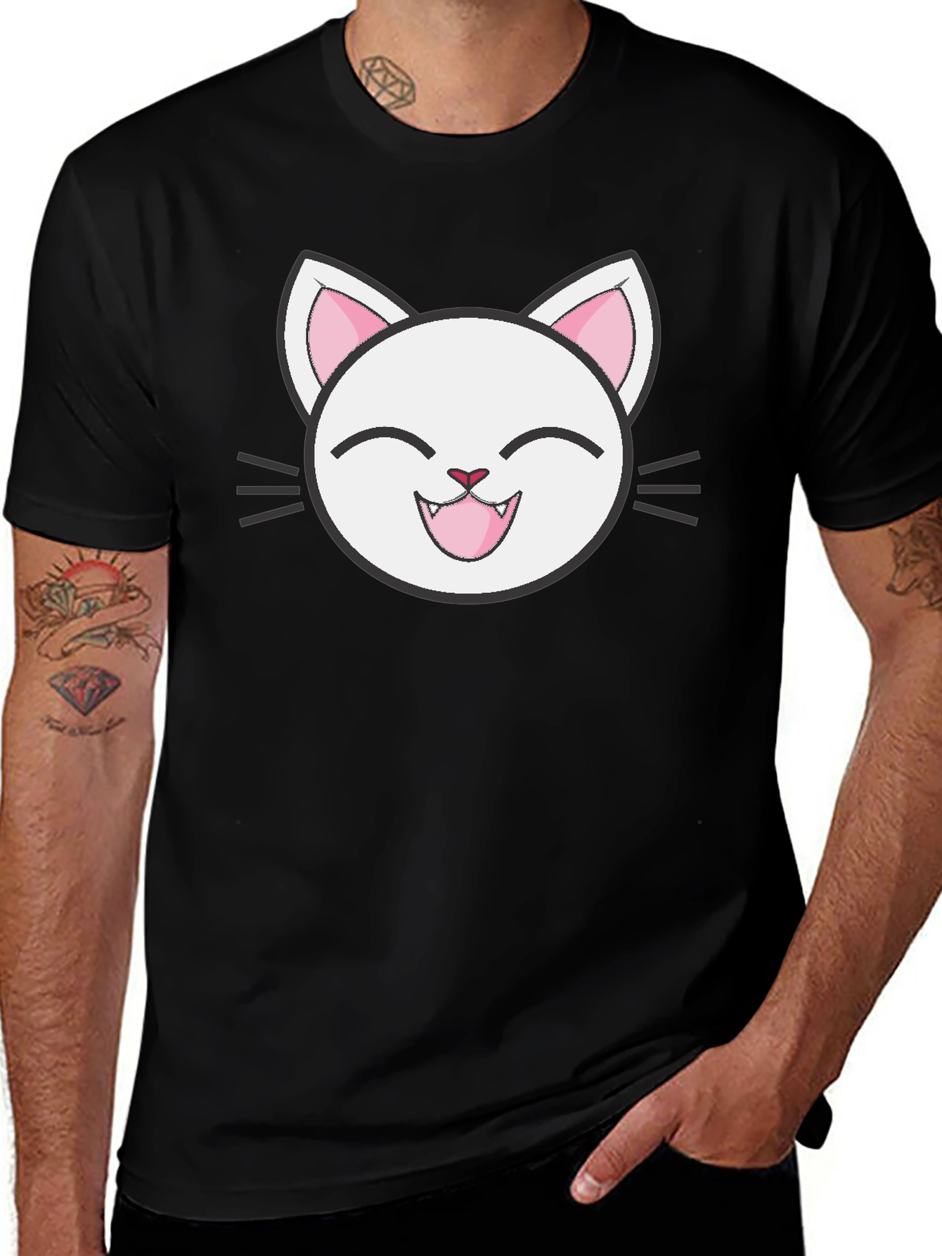 Variant 3 of Cute Cat Graphic Black T-Shirt