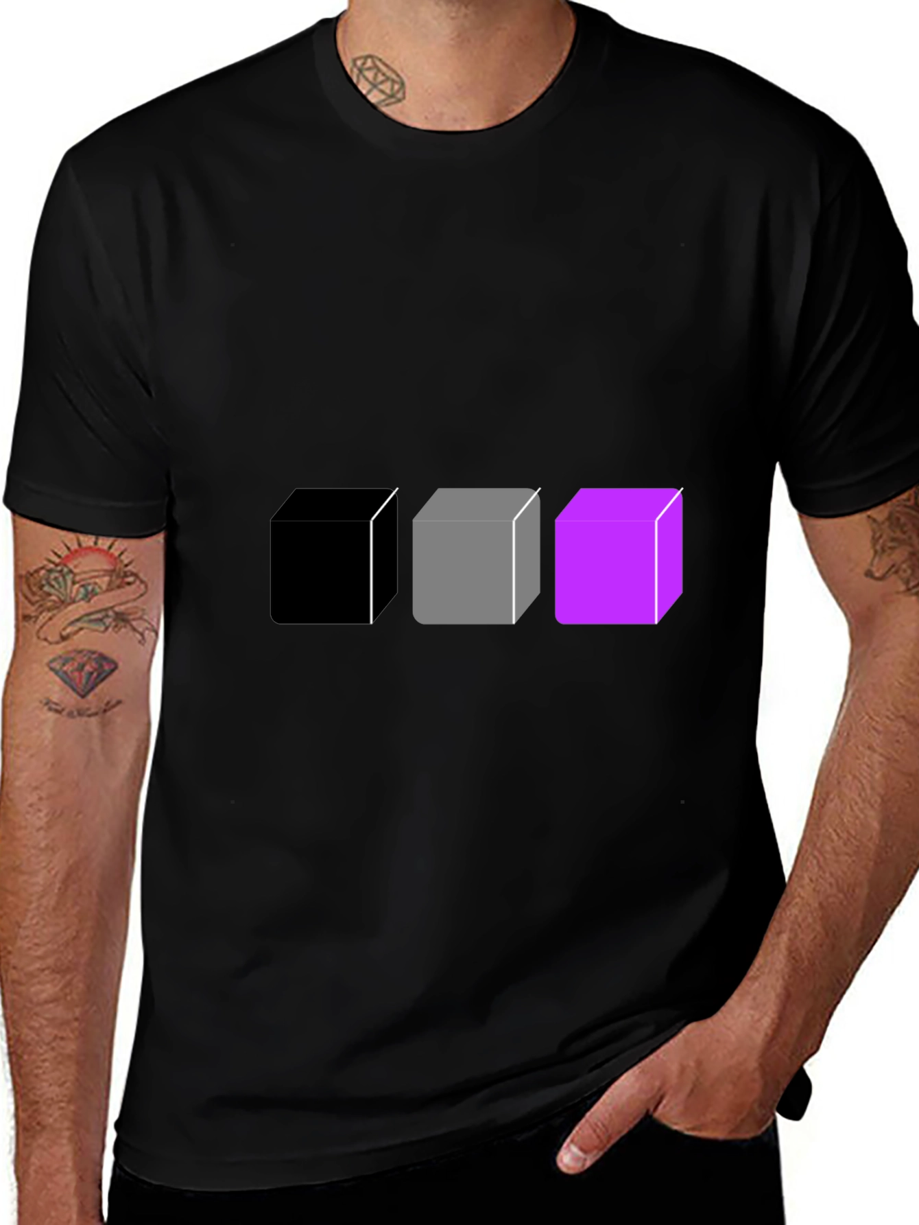 Variant 24 of Geometric Cube Graphic Tee - Black