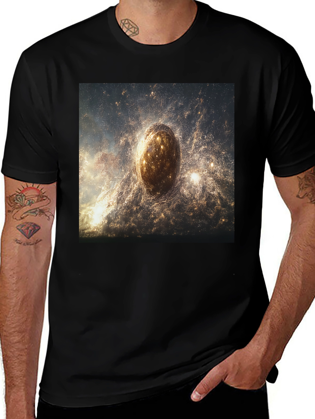 Variant 14 of Cosmic Egg Graphic T-Shirt - Men's Black Tee