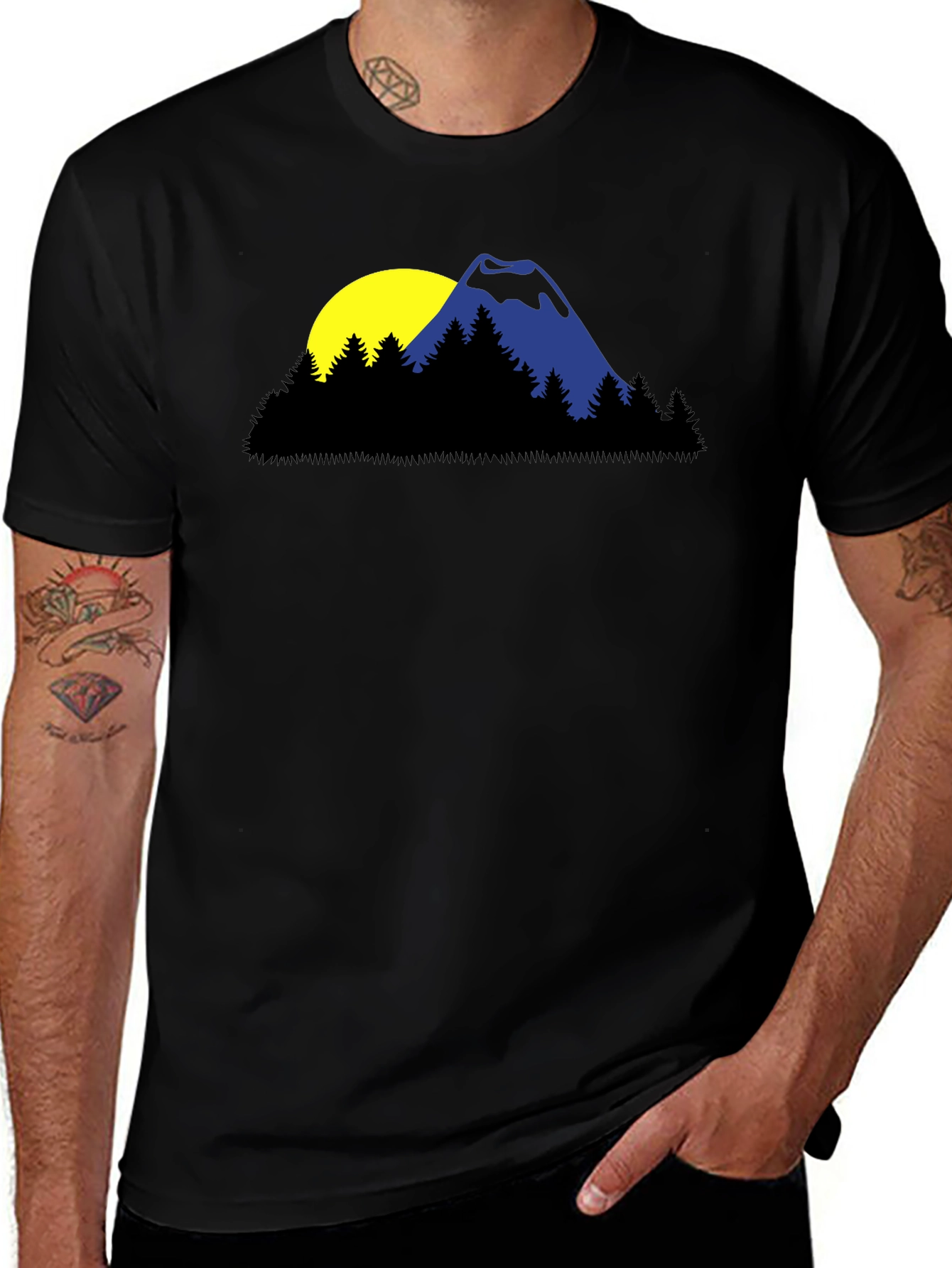 Variant 26 of Mountain Sunset Graphic Tee - Black Cotton Blend Shirt