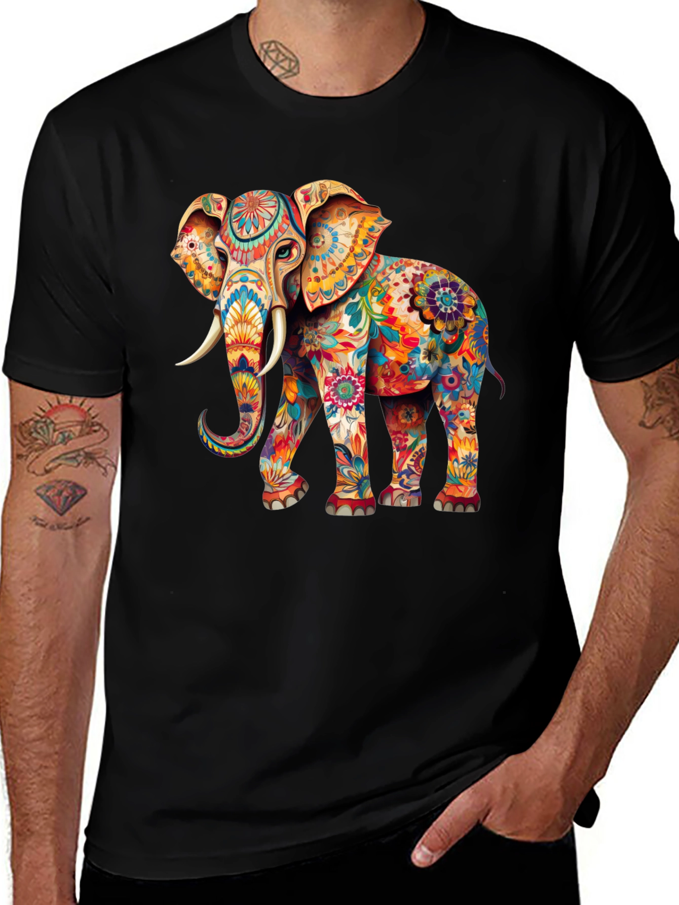 Variant 6 of Floral Elephant Graphic Tee - Trendy Black T-Shirt