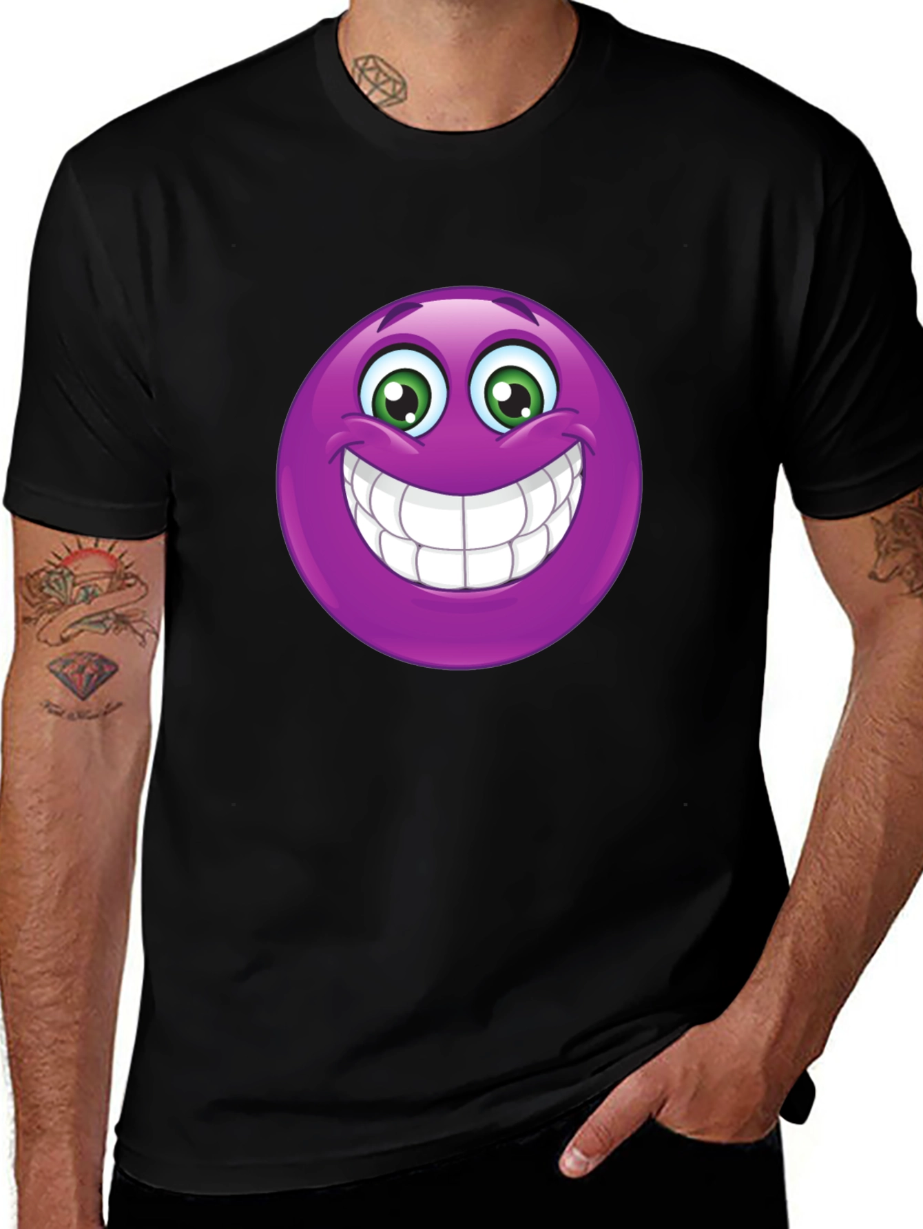 Variant 18 of Purple Smiley Face Graphic Tee - Black T-Shirt