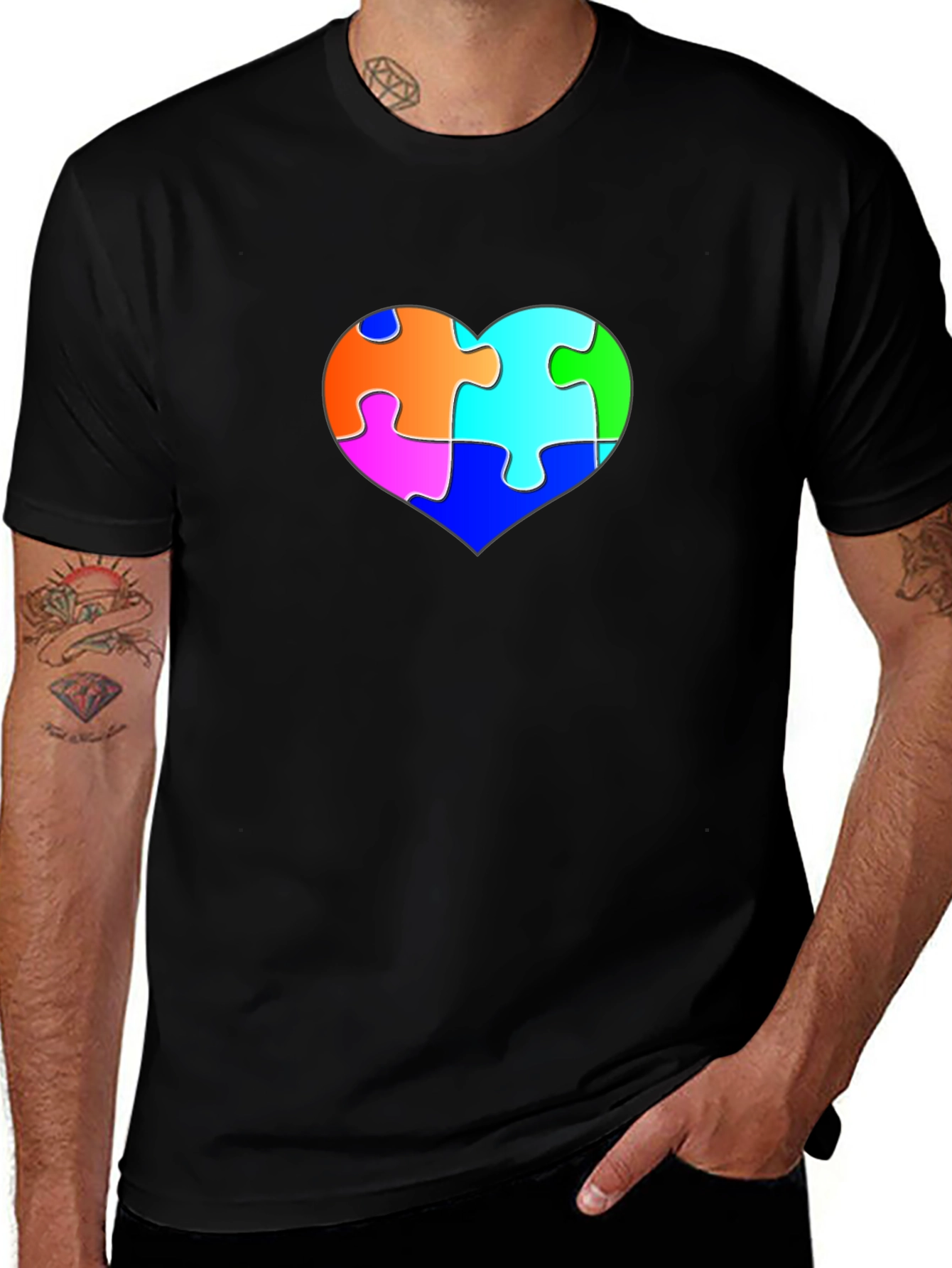 Variant 10 of Autism Awareness Puzzle Heart Black Tee