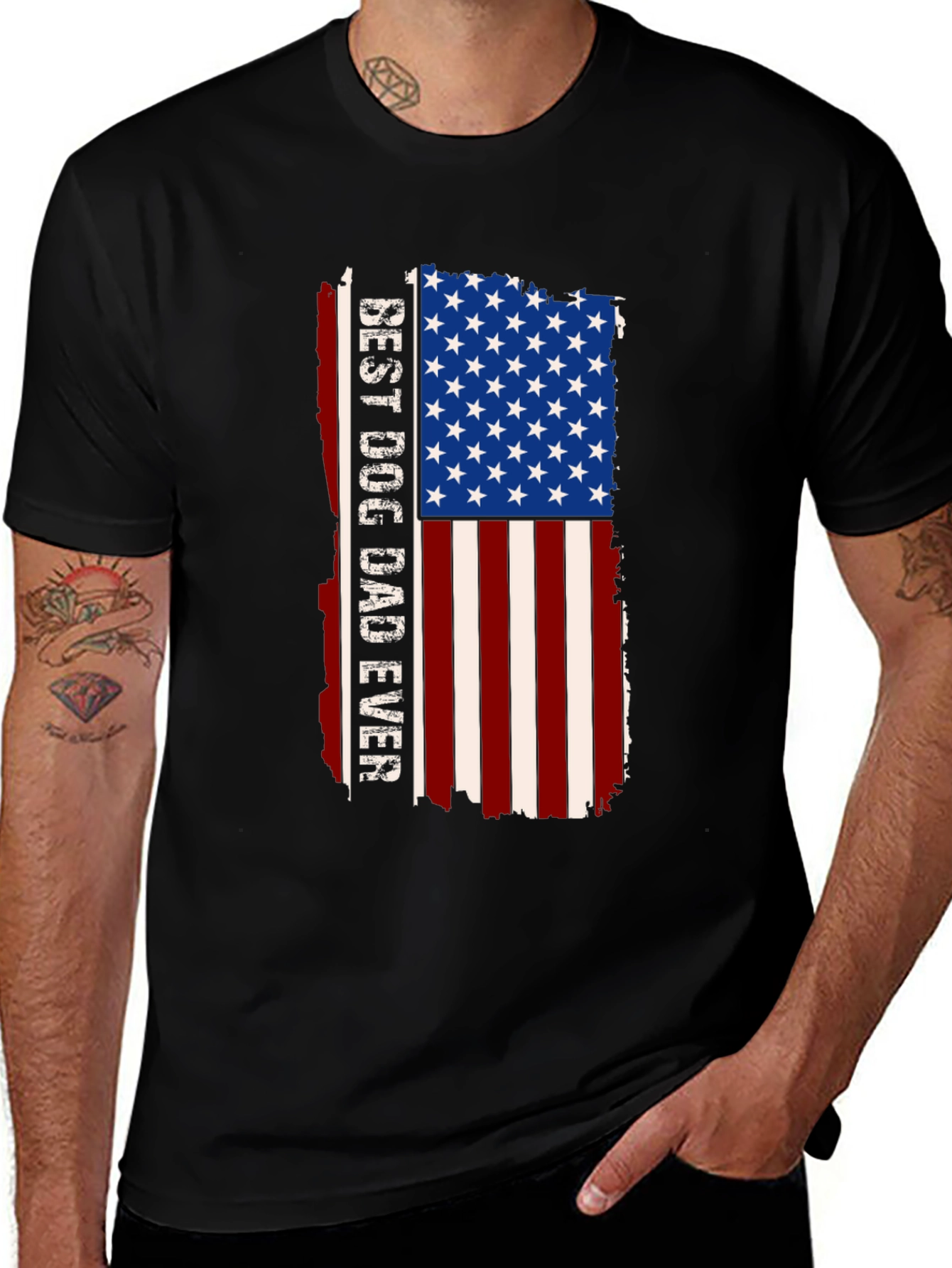 Variant 25 of Best Dog Dad Ever USA Flag Graphic Tee