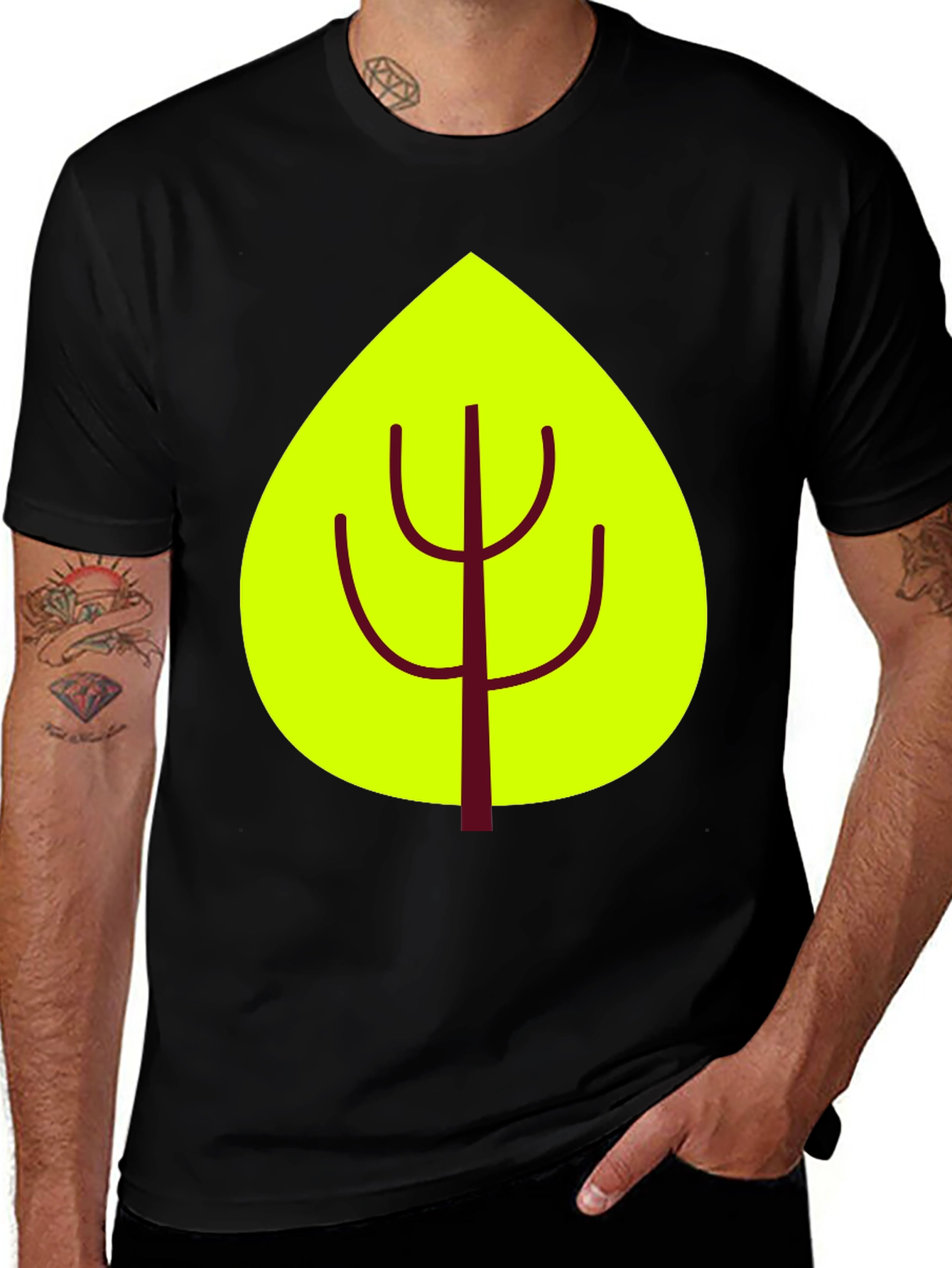 Leaf Tree Graphic Tee - Casual Black T-Shirt