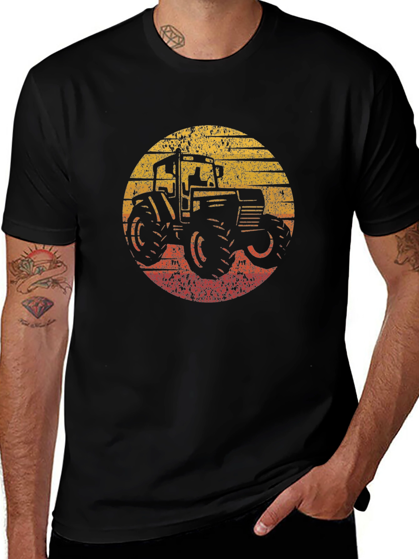 Vintage Tractor Graphic Tee - Black Cotton Blend
