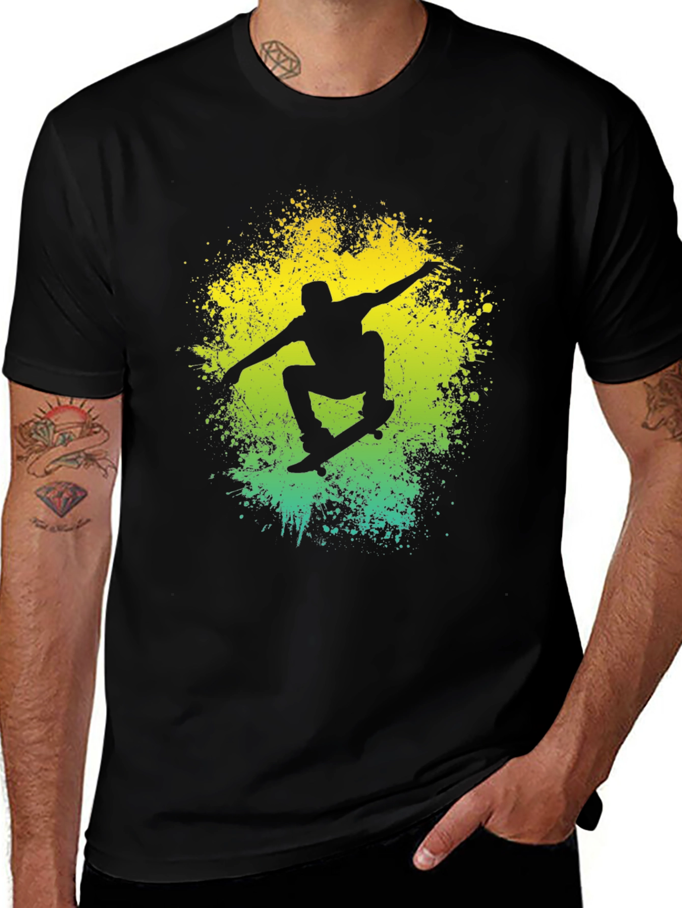 Variant 26 of Skateboarding Silhouette Graphic T-Shirt - Cool Black Tee