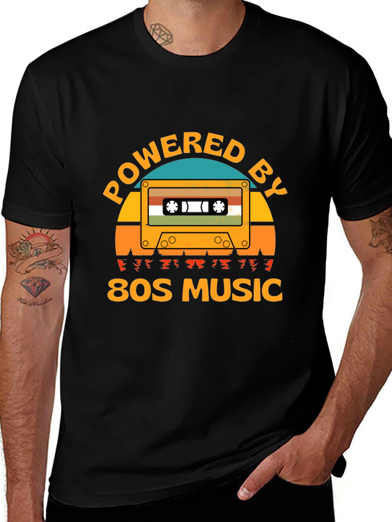 Variant 25 of Powered by 80s Music Cassette Tape T-Shirt