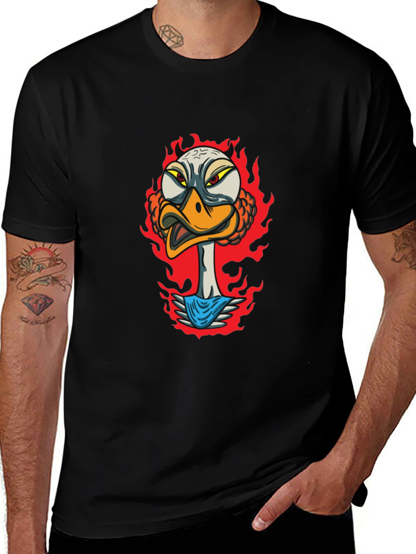 Variant 20 of Fiery Goose Graphic Tee - Black Cotton Shirt