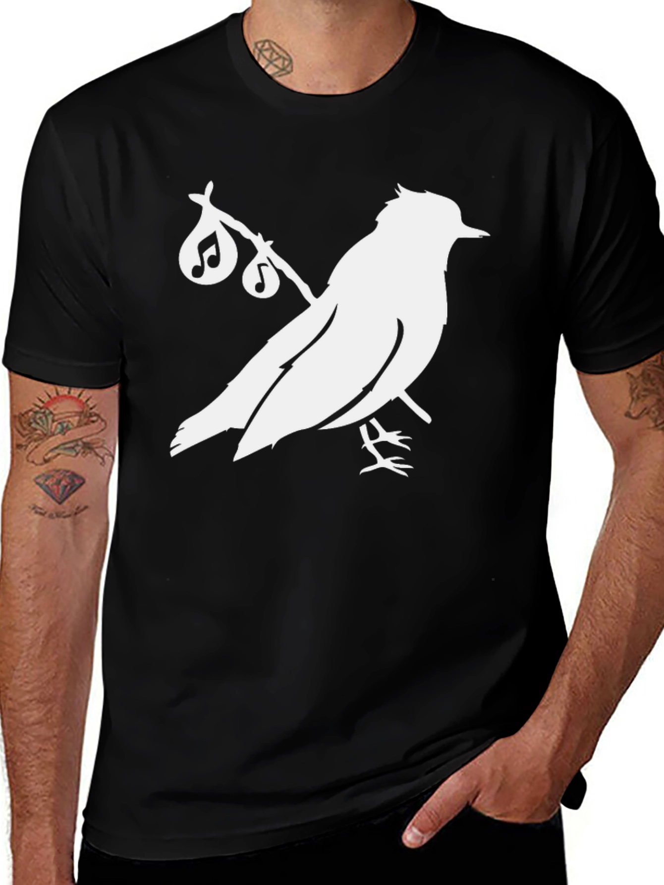 Variant 11 of Black T-Shirt with Bird and Music Note Graphic