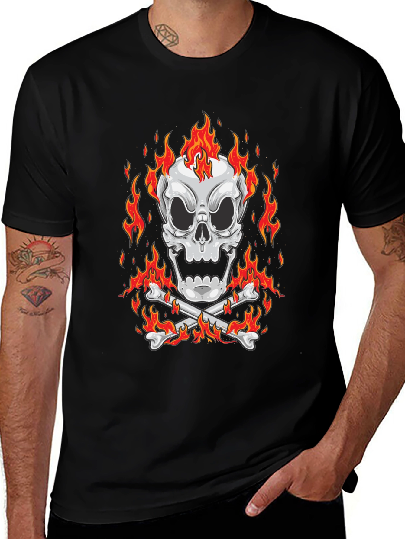 Variant 25 of Flaming Skull Graphic Black T-Shirt