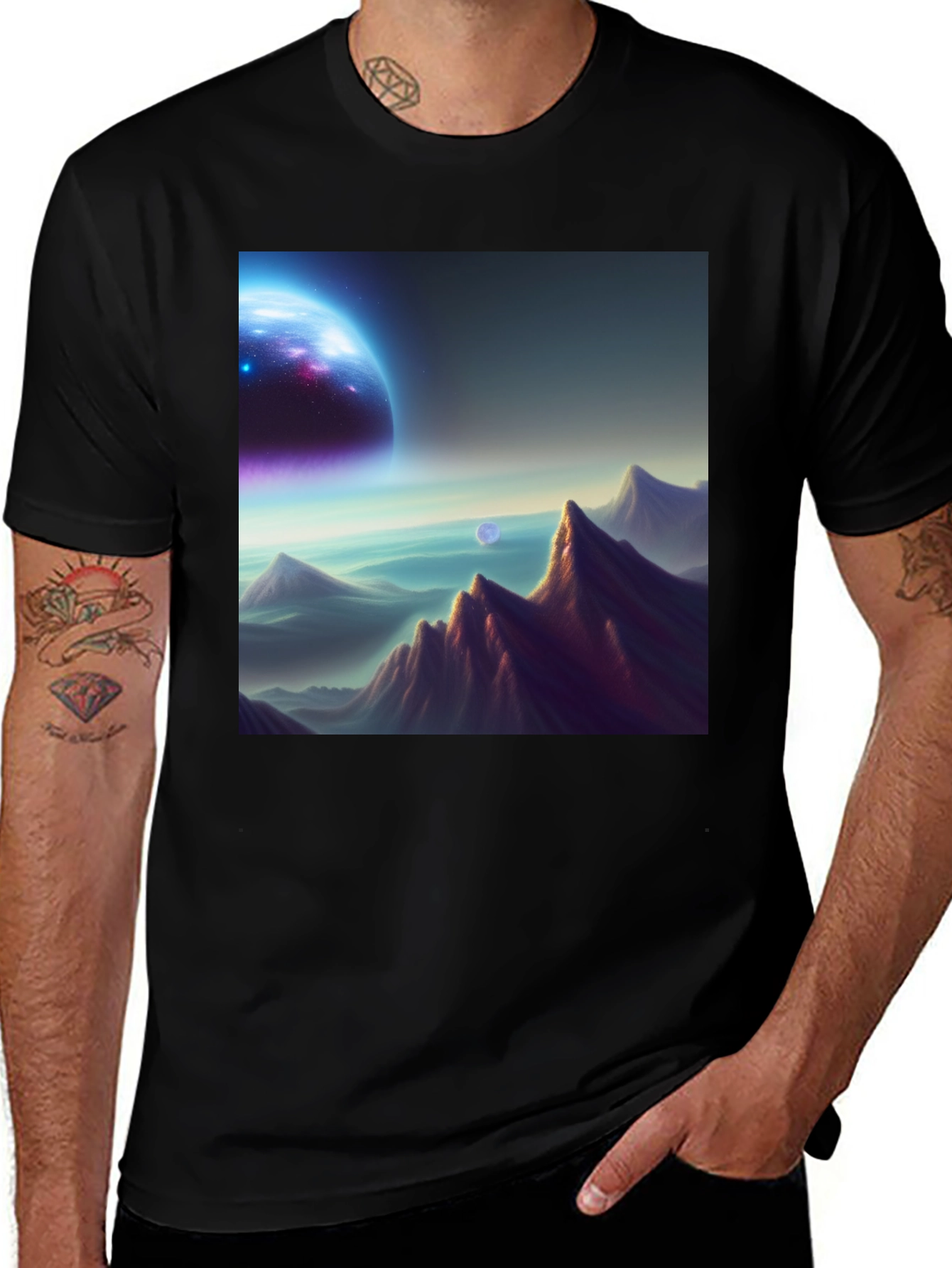 Variant 12 of Cosmic Landscape Graphic Tee - Black Cotton Blend