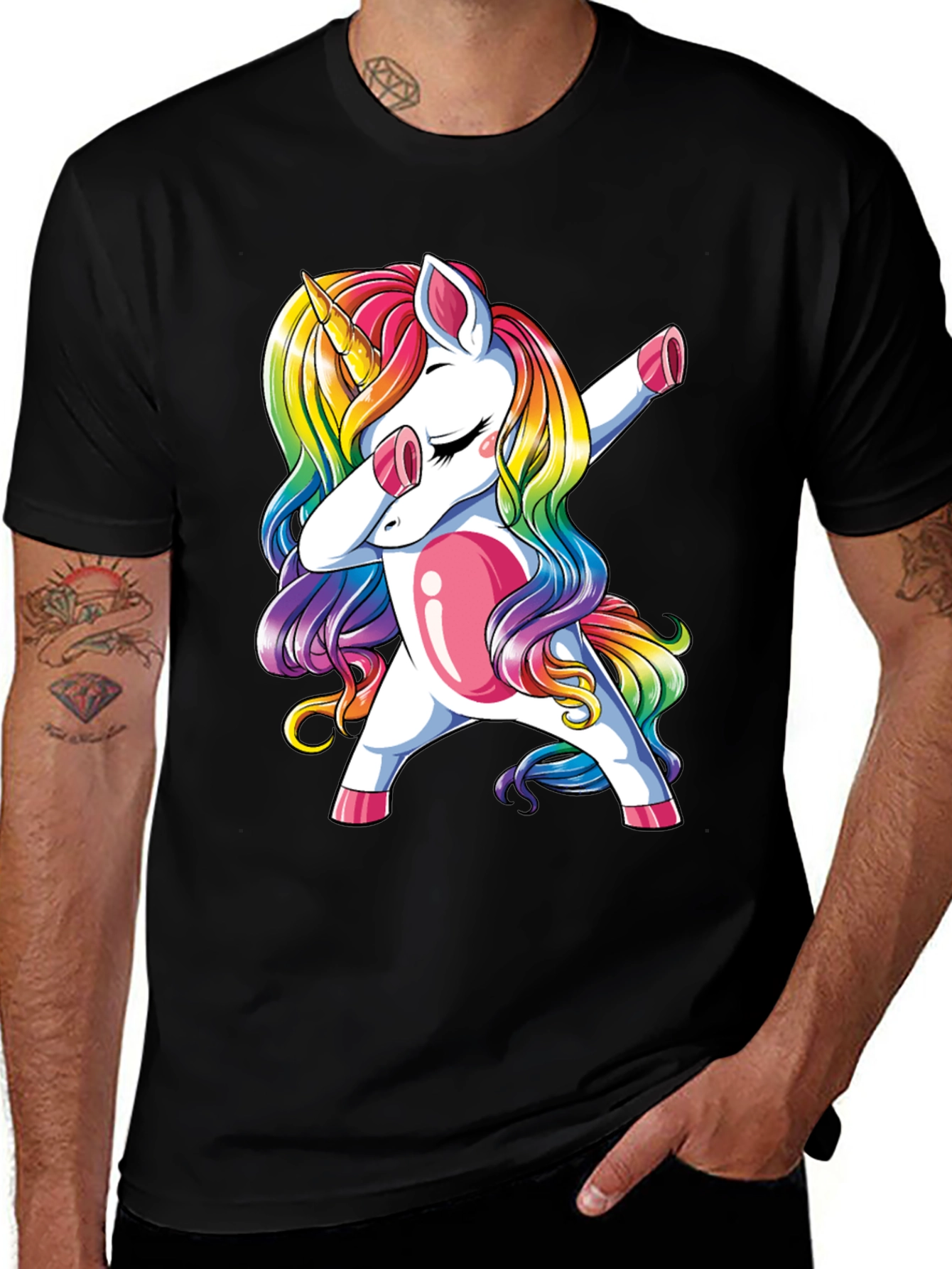 Variant 24 of Dabbing Unicorn Graphic T-Shirt - Men's Black Tee