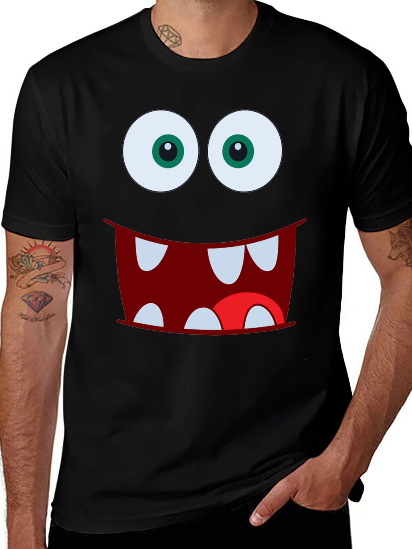 Variant 15 of Monster Face Graphic Tee - Fun Black T-Shirt