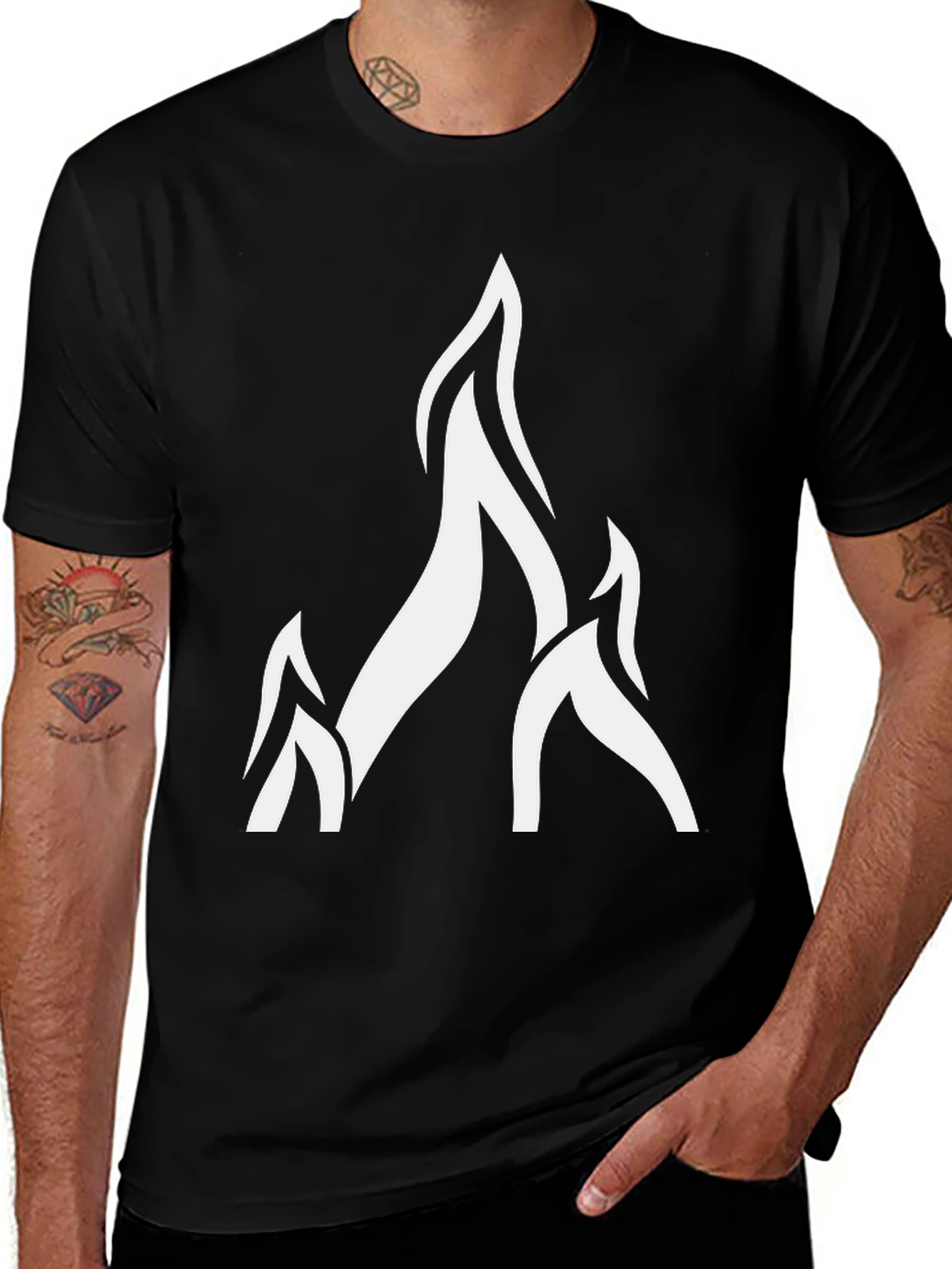 Variant 12 of Bold Flame Graphic Tee - Black Cotton Casual Shirt