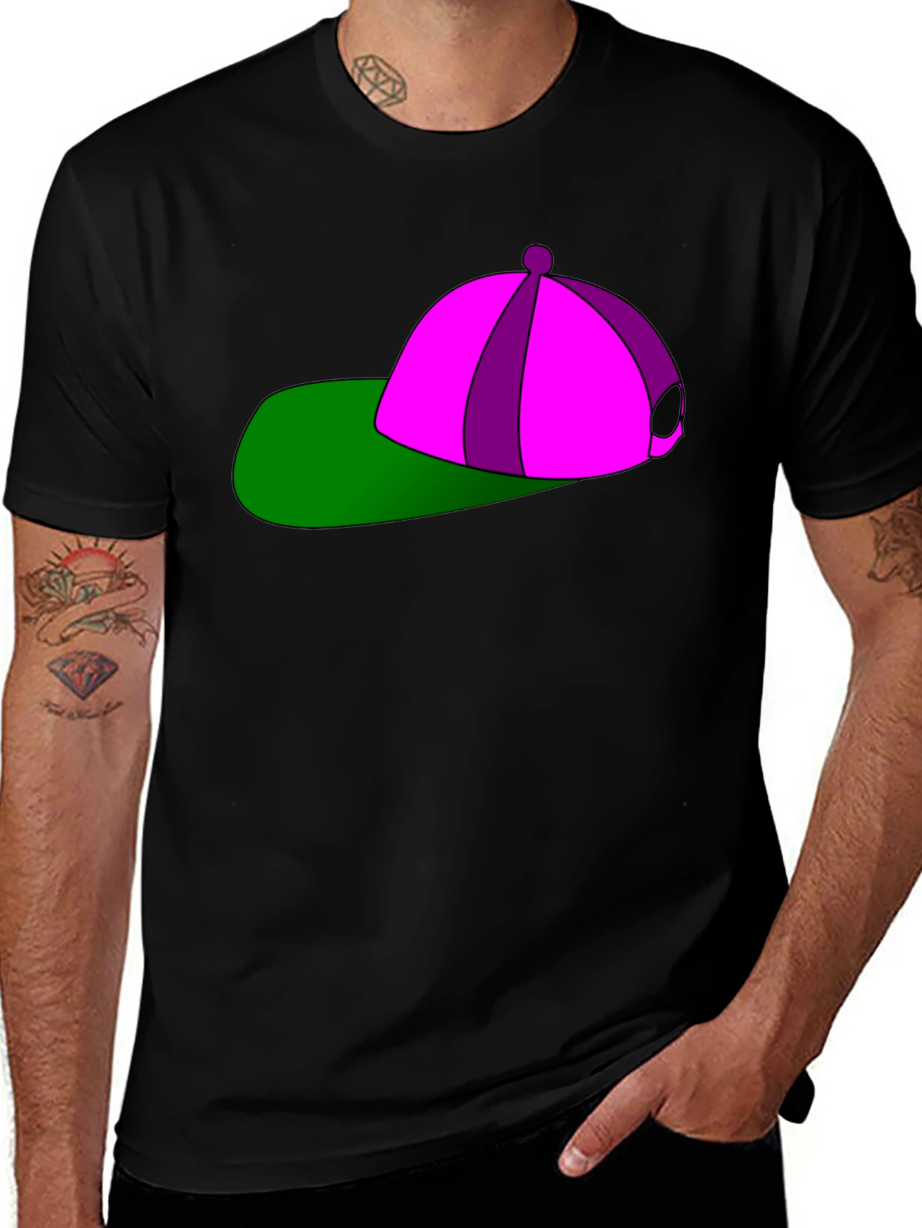 Variant 4 of Funky Hat Graphic Tee - Bold Cartoon Style