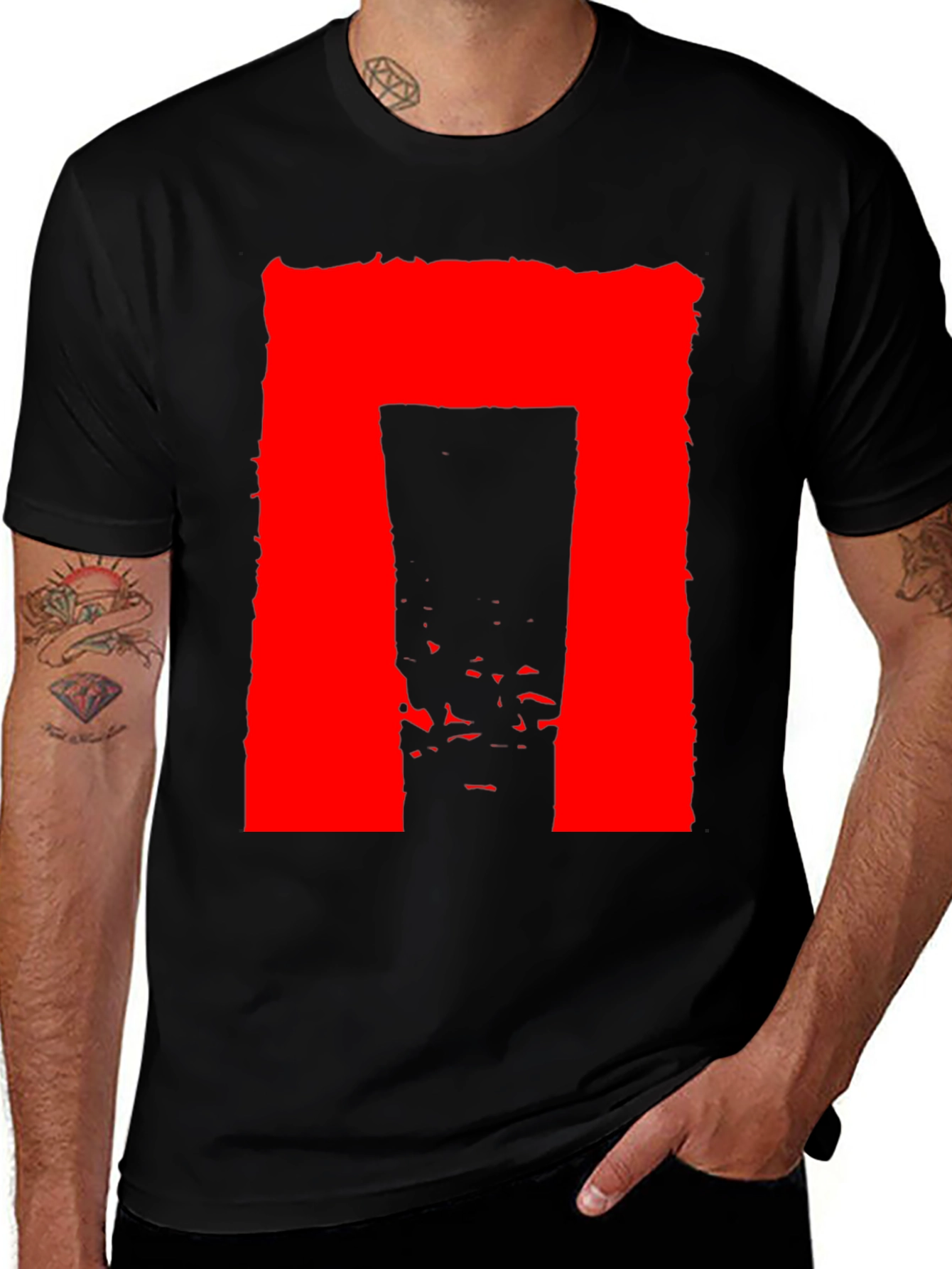 Variant 16 of Abstract Red Block Graphic Tee - Casual Black T-Shirt