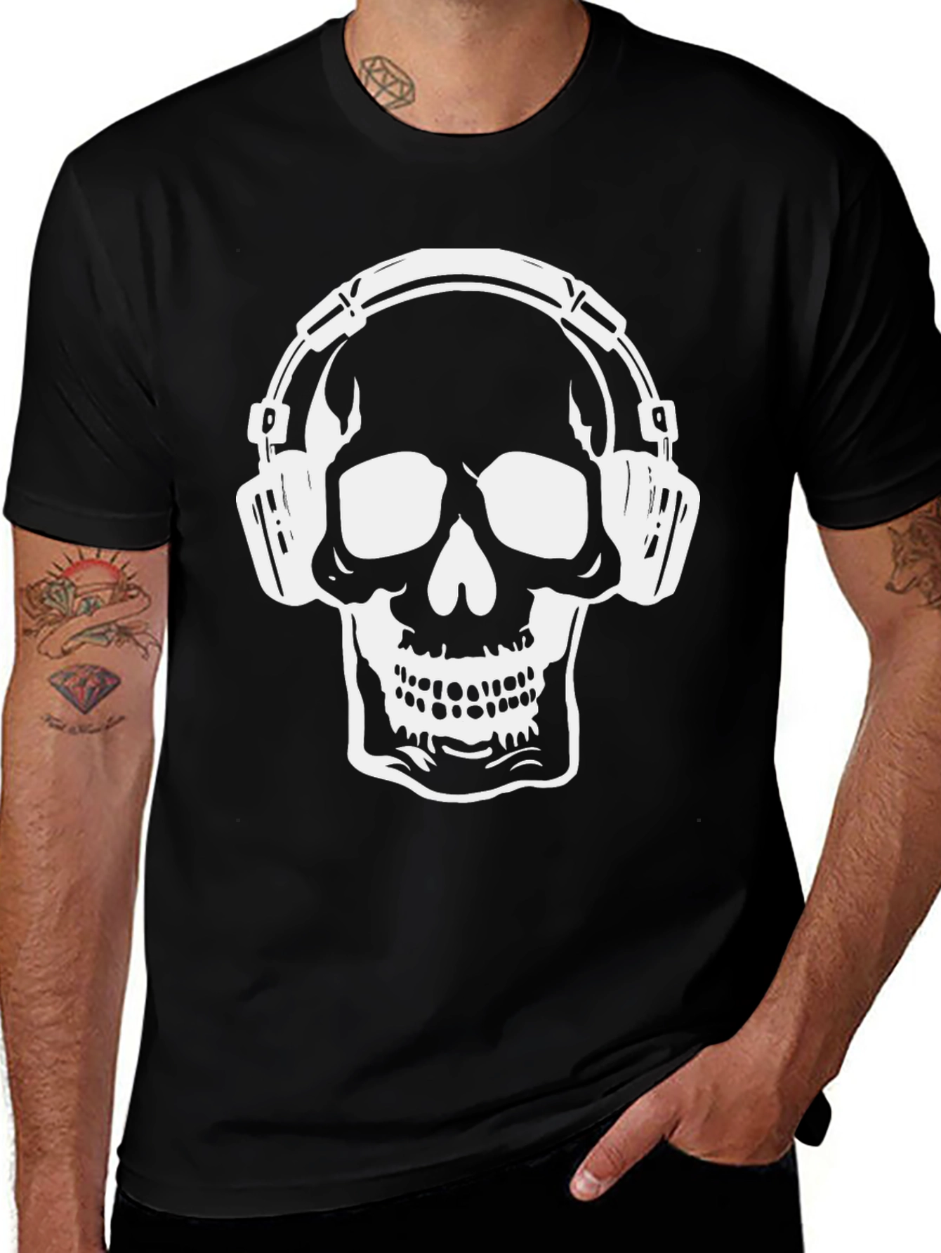 Variant 5 of Skull with Headphones Graphic Tee - Black