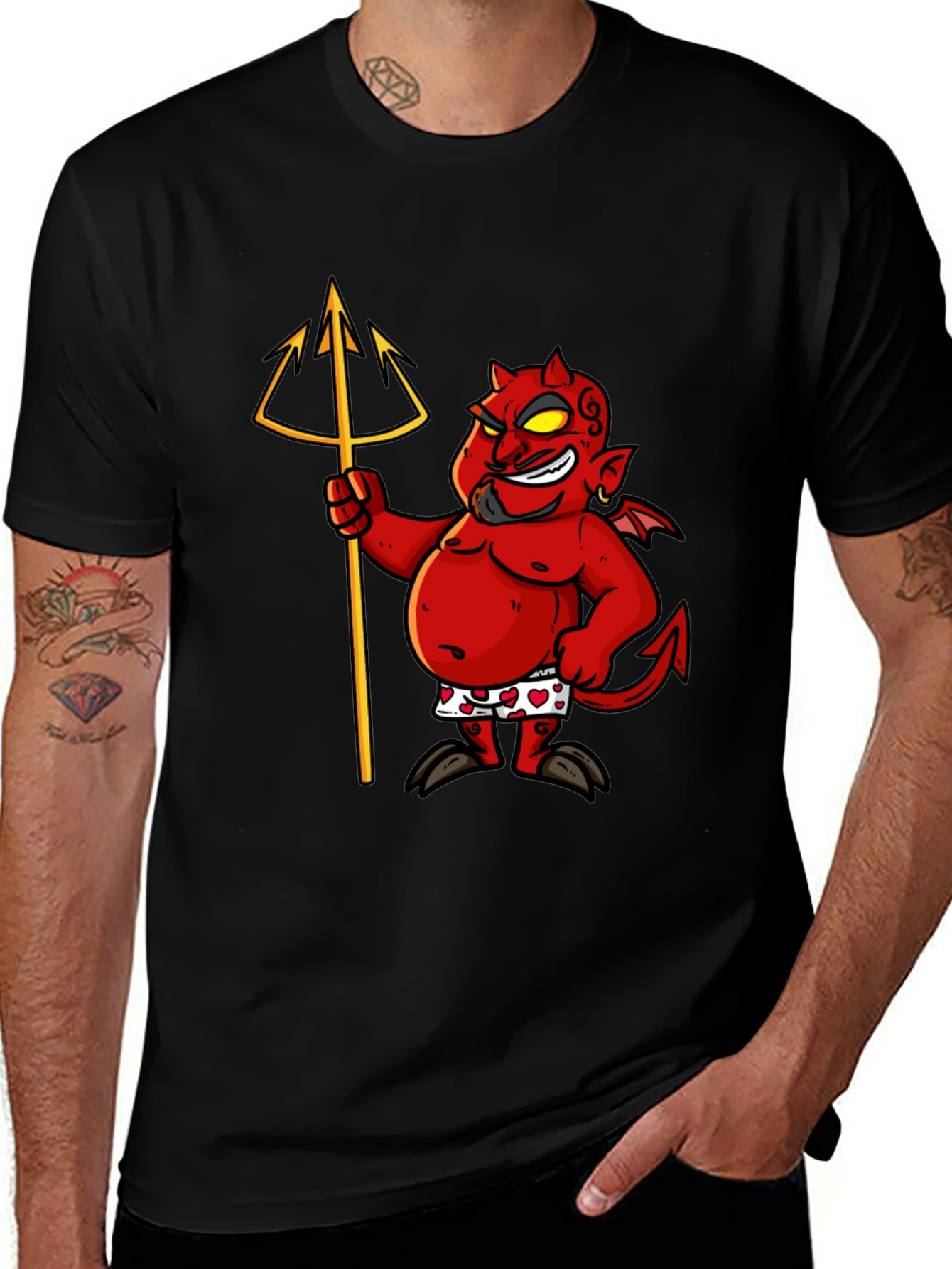 Variant 28 of Devil Cartoon Graphic Black T-Shirt