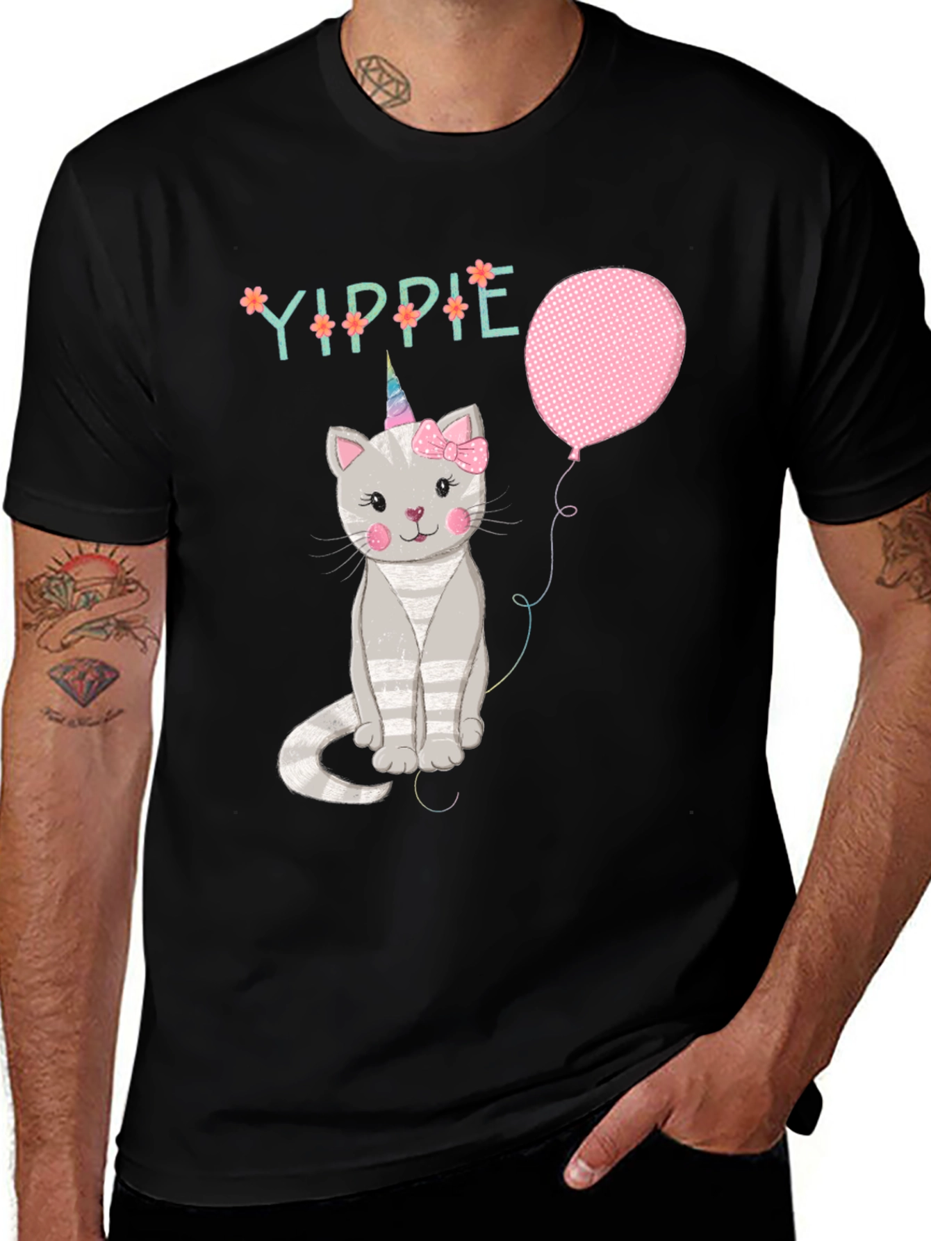 Variant 18 of Yippie Cat Unicorn Balloon Graphic T-Shirt