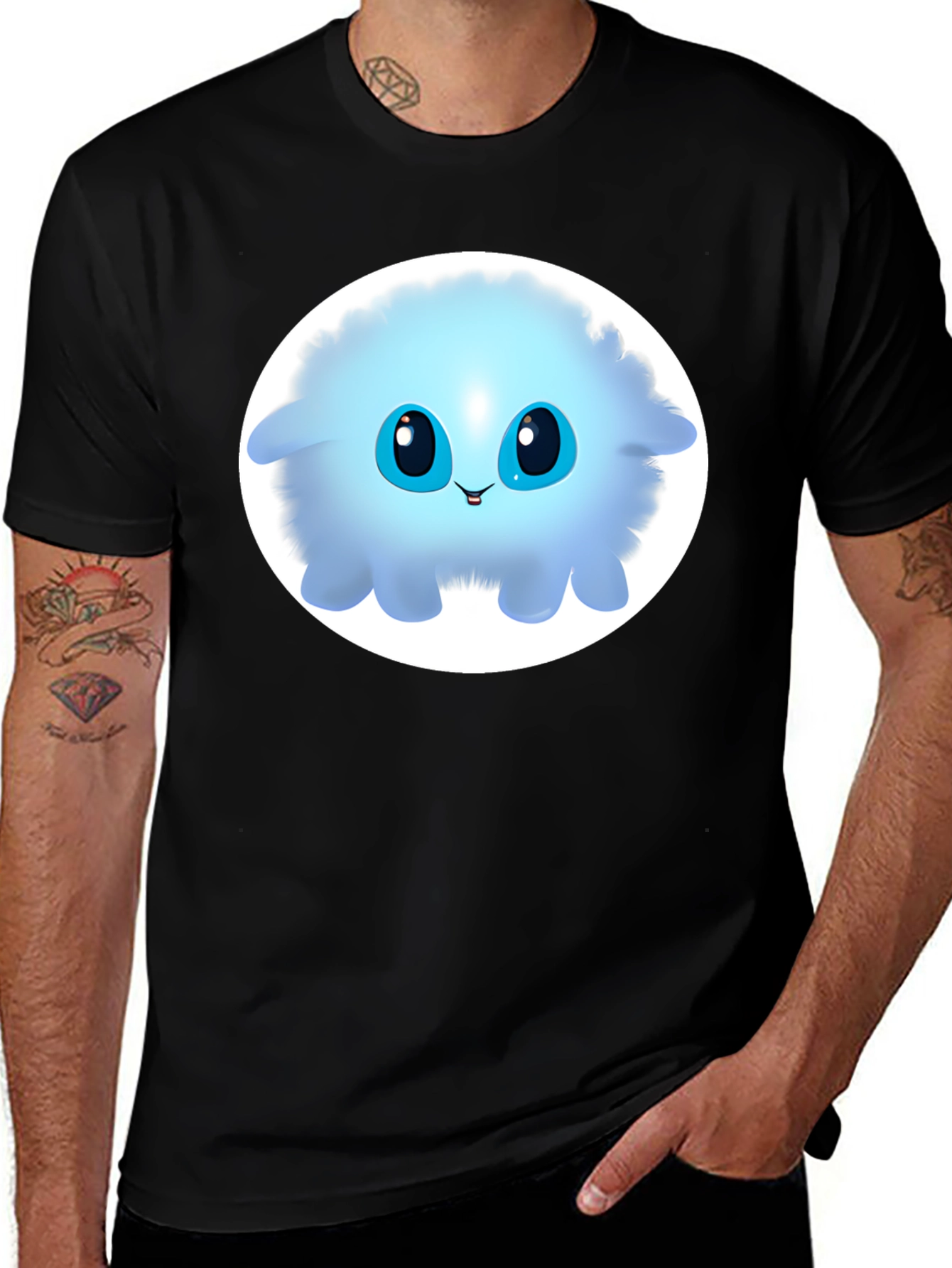 Variant 2 of Cute Fluffy Monster Graphic Tee - Black