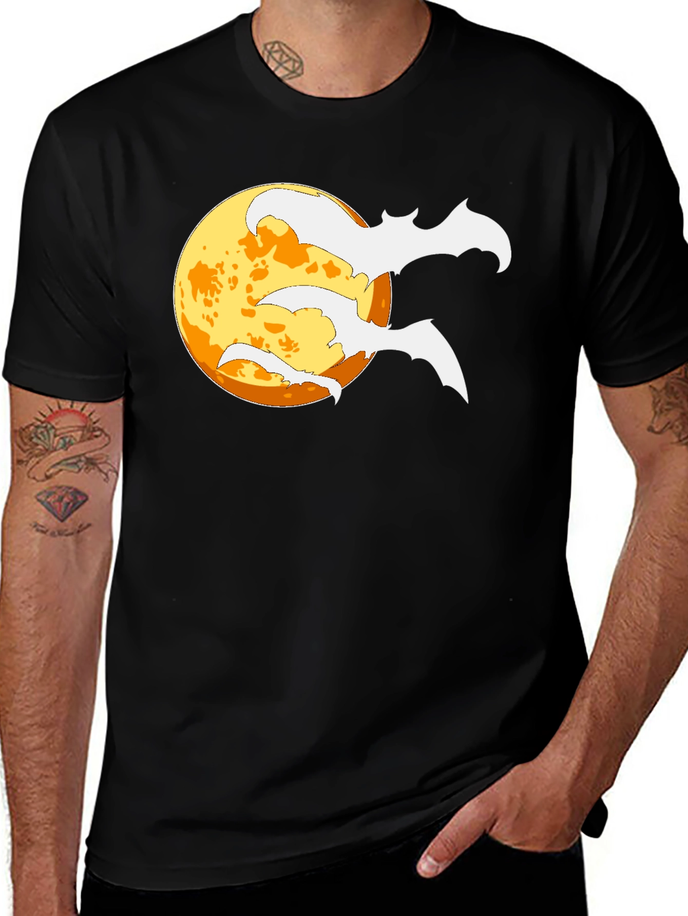 Halloween Bat Moon Black T-Shirt