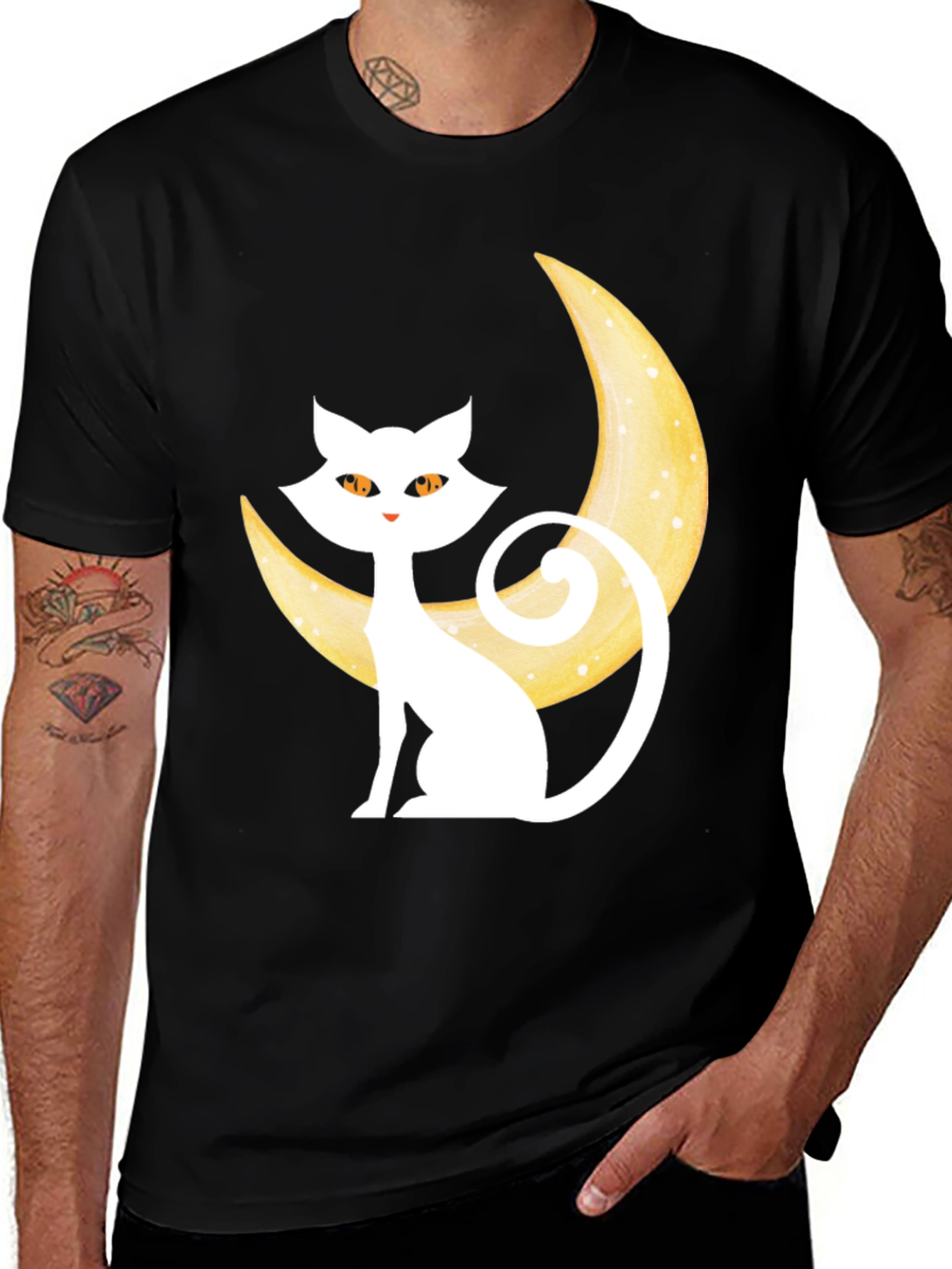Variant 5 of Cat on Moon Graphic Tee - Black Cotton Blend