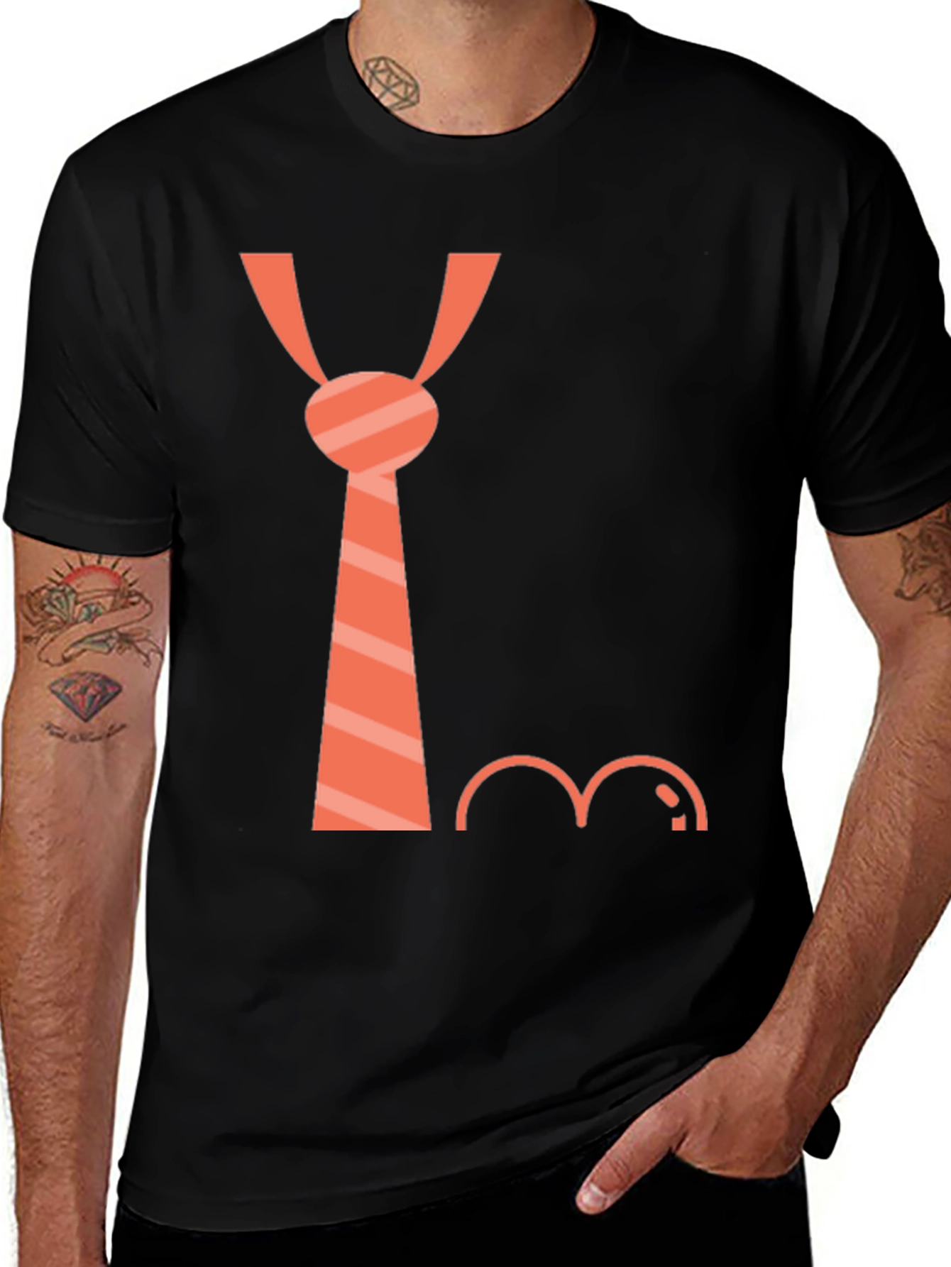 Variant 28 of Funny Tie and Mustache Graphic Tee - Casual Style