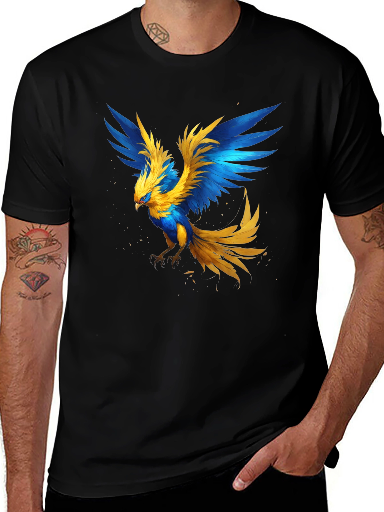 Variant 14 of Phoenix Bird Graphic Tee - Stylish Men's Black T-Shirt