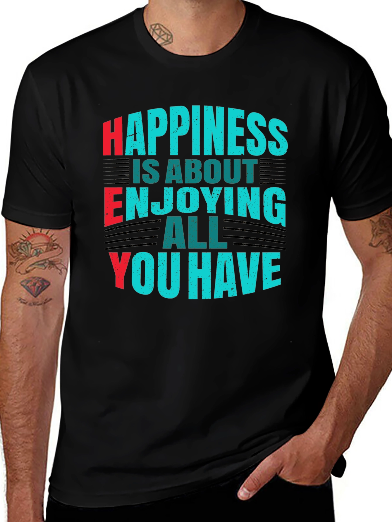Variant 26 of Happiness T-Shirt: Enjoy All You Have - Black