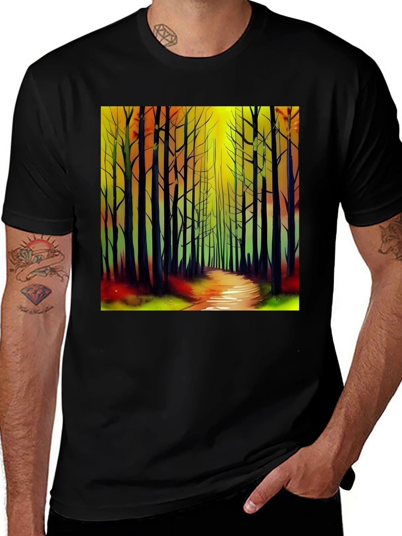 Variant 30 of Abstract Forest Print Black T-Shirt