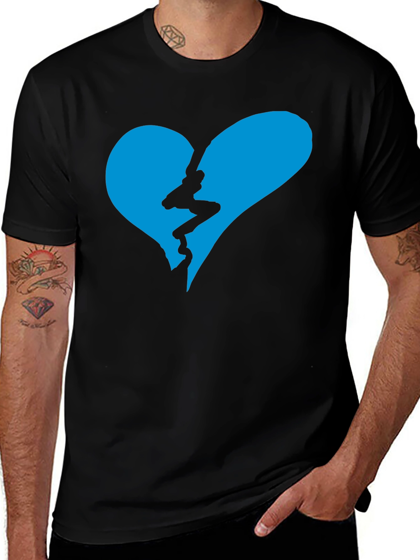 Variant 3 of Broken Heart Graphic Black T-Shirt