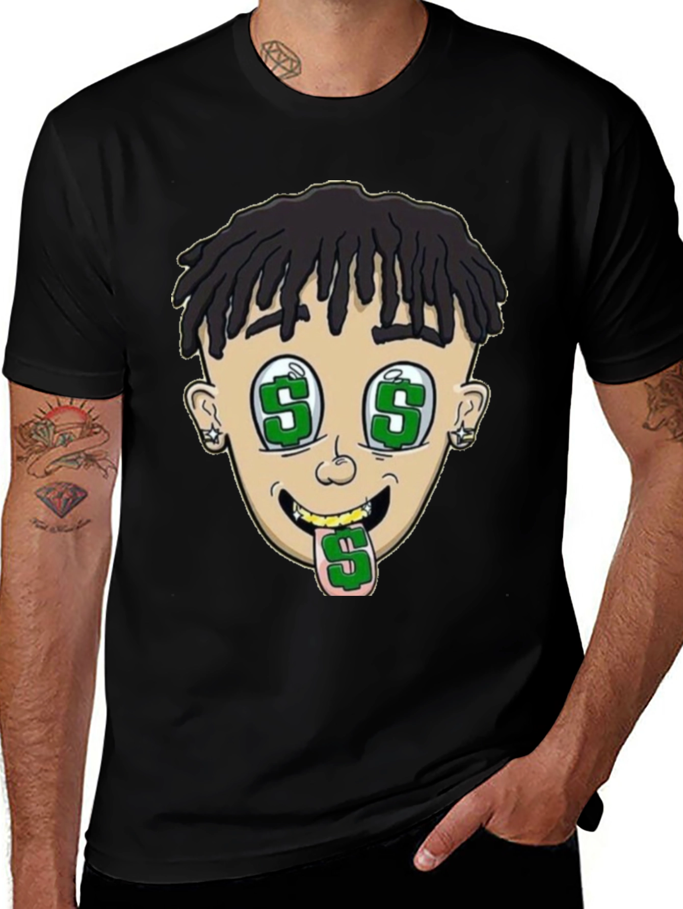 Cartoon Money Face Black T-Shirt