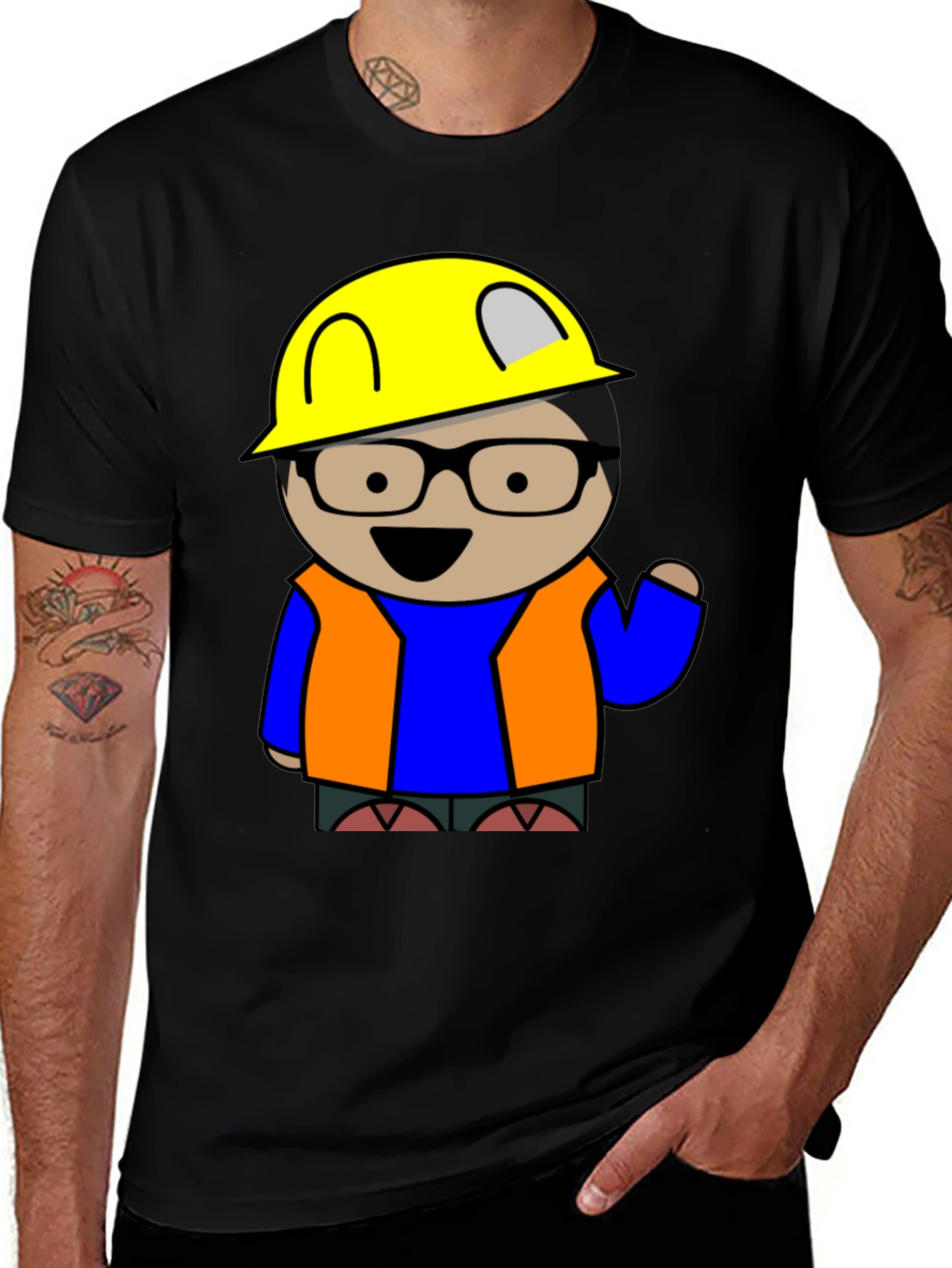 Cartoon Engineer T-Shirt - Construction Worker Tee